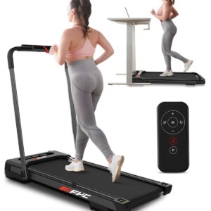 FYC 3.5HP Under Desk Treadmill 300LBS Weight Capacity 2-in-1 Foldable Design Remote Control & LED Display Compact Electric Walking and Running Machine for Walking Running Jogging (Black)