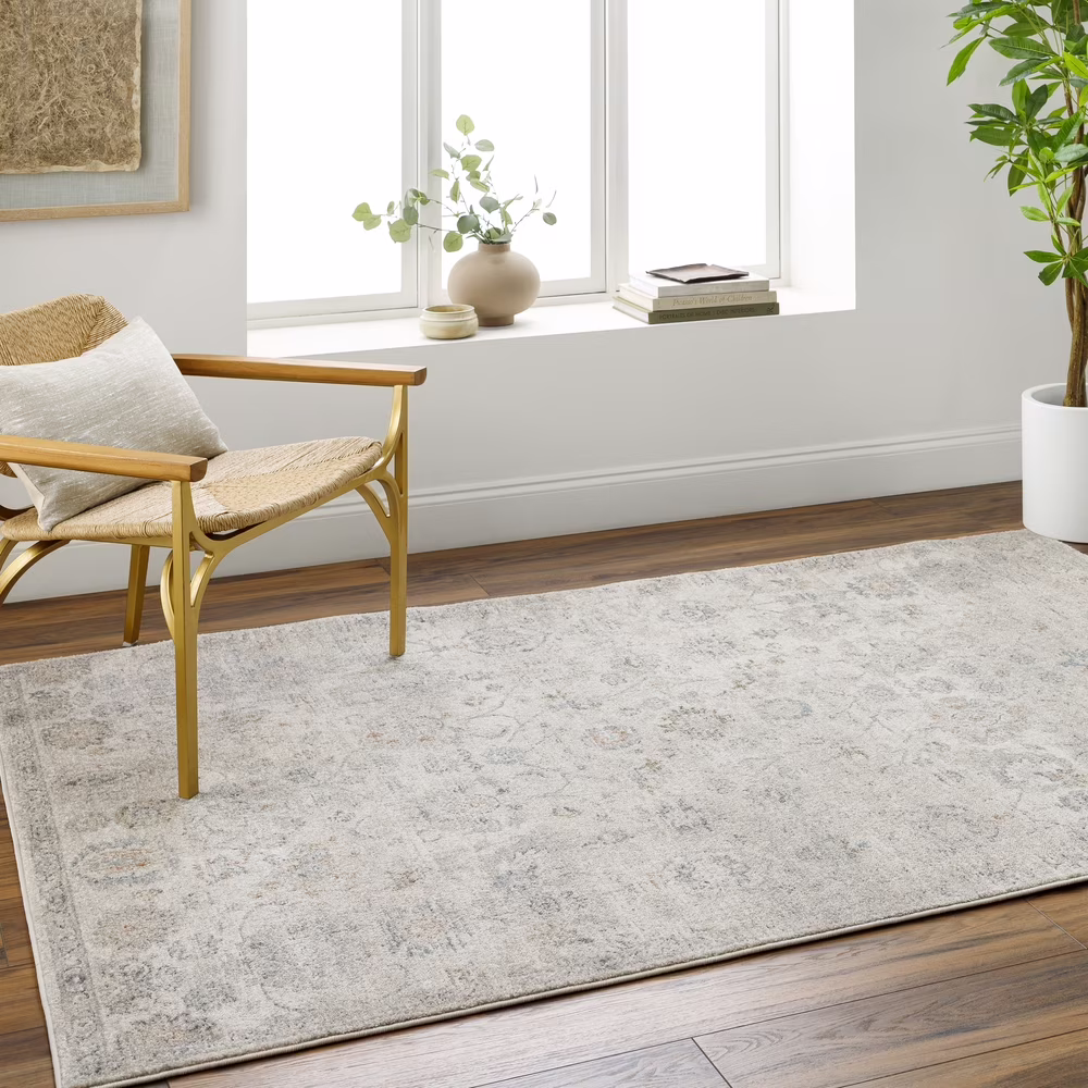 Livabliss Alpharetta Vintage Floral Area Rug,5’3″ x 7′,Cream/Gray