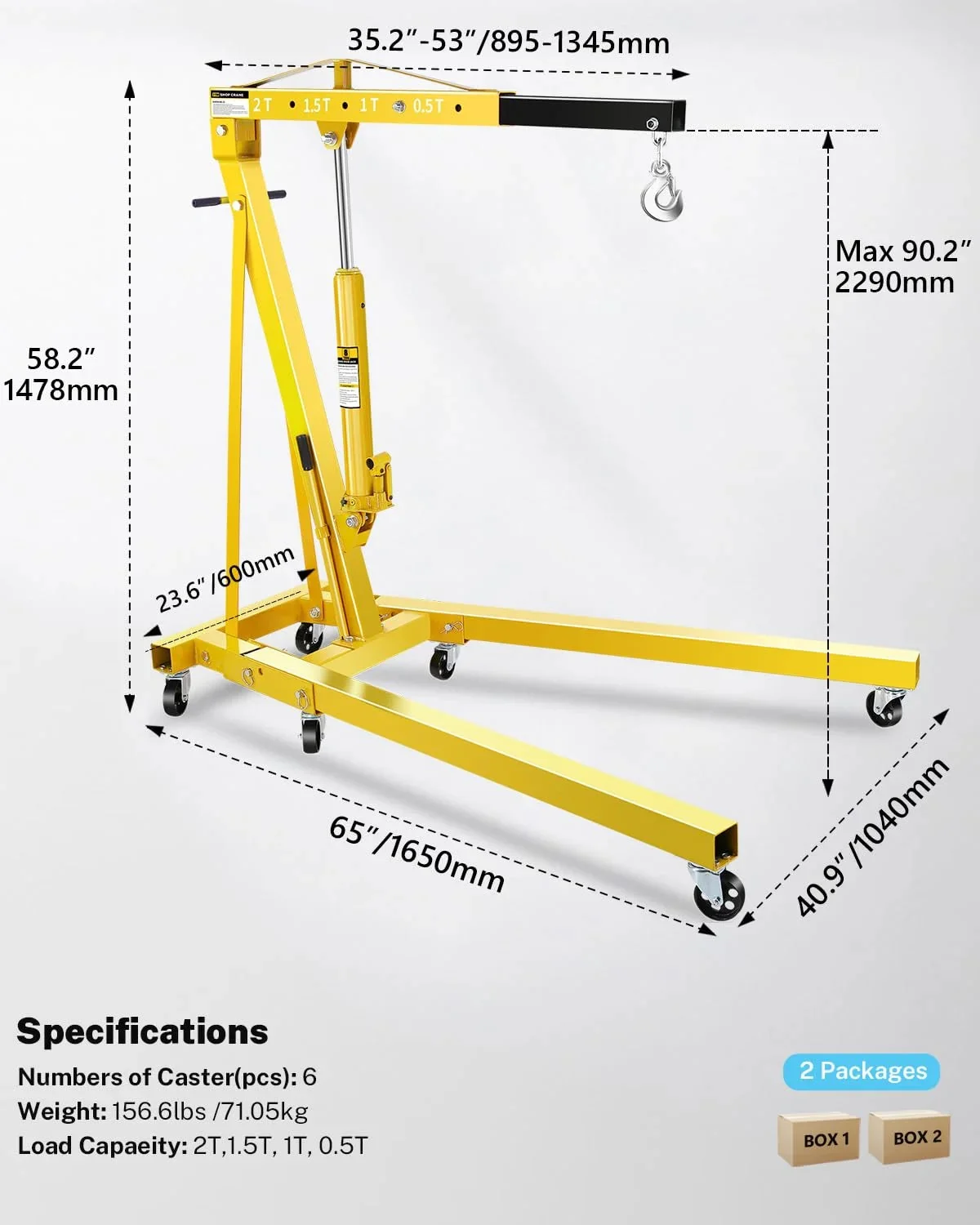 Garvee 2 Ton Hydraulic Folding Shop Crane Engine Hoist With Lever
