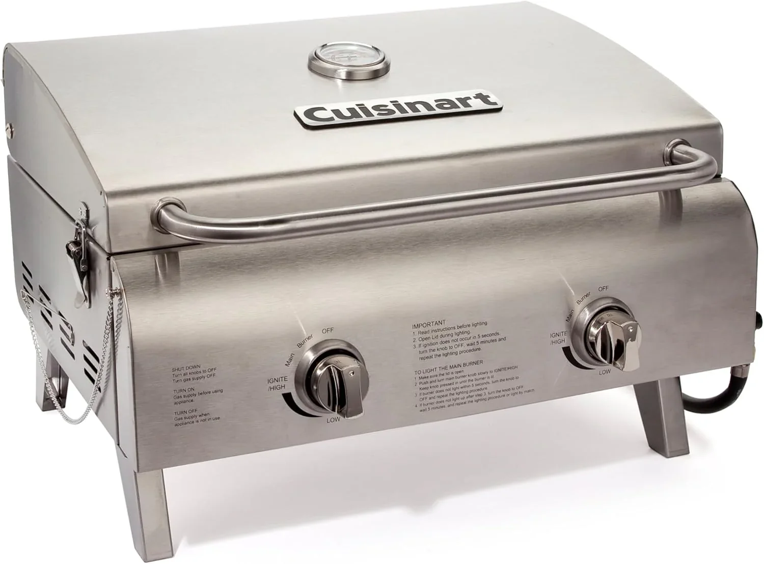 Cuisinart Chef’s Style Tabletop Portable Propane Grill, 20,000 BTU Stainless Steel 2-Burner