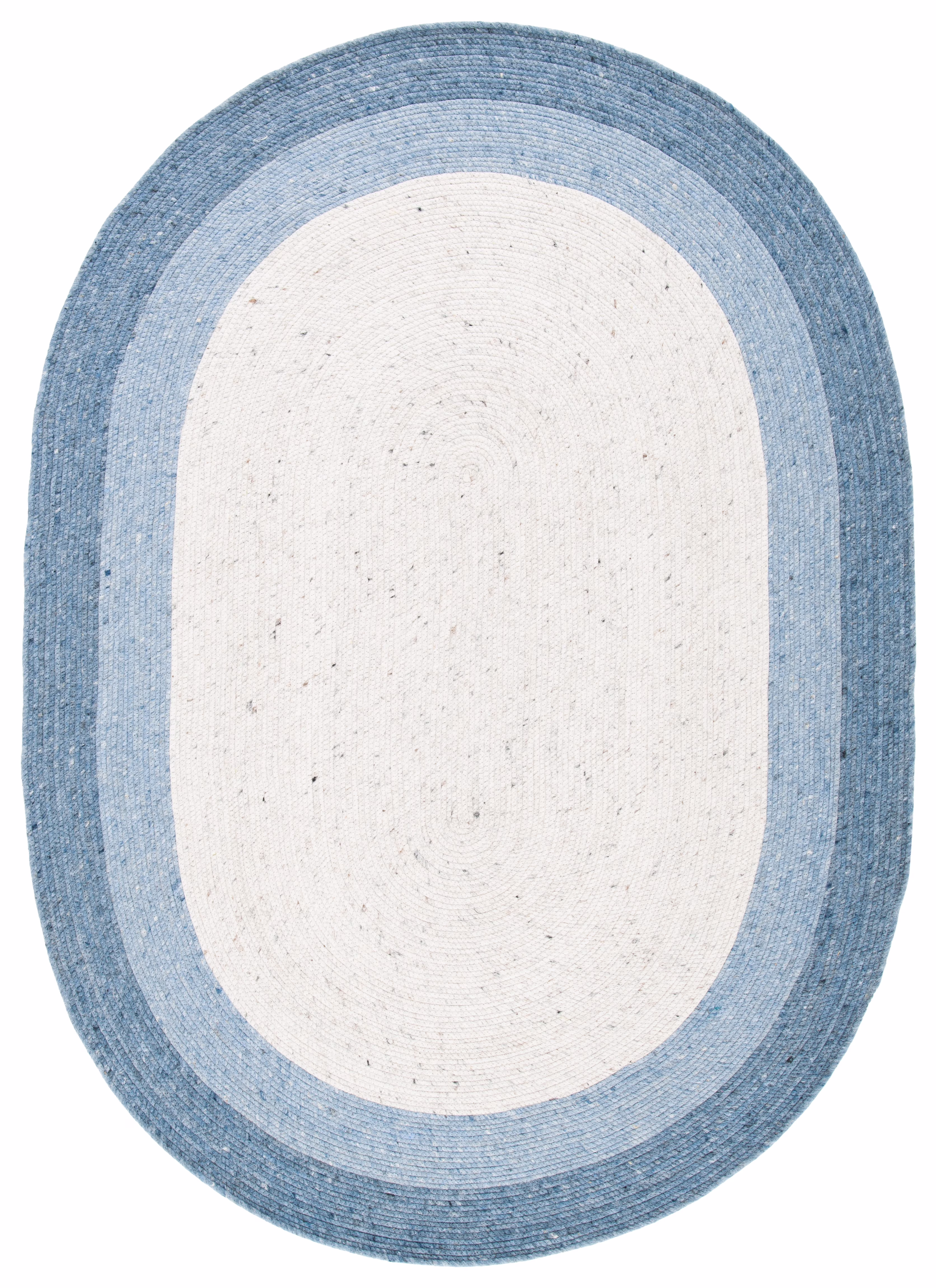 SAFAVIEH Braided Nazca Solid Bordered Area Rug, Ivory/Blue, 4′ x 6′ Oval