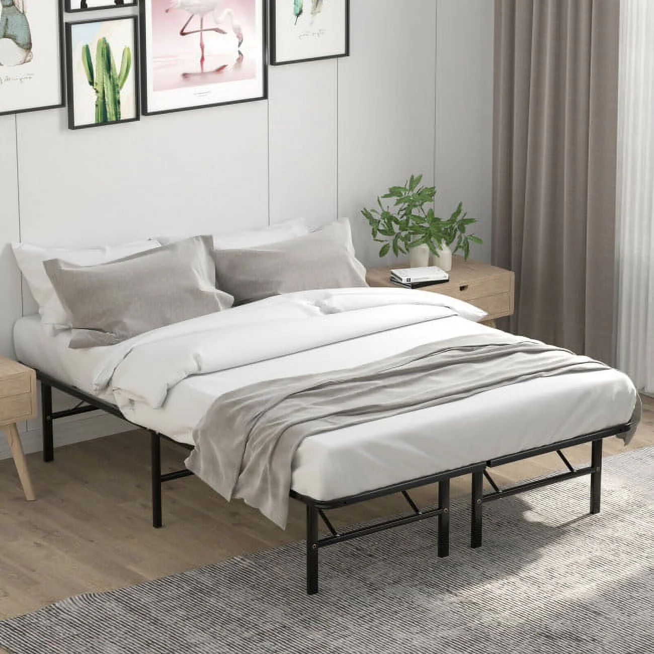 74" x 53" x 14" Foldable Metal Platform Bed Frame, No Box Spring Needed Steel Slats Support, 14 Inches High Under Bed Storage, Tool-free Assembly, Full Size
