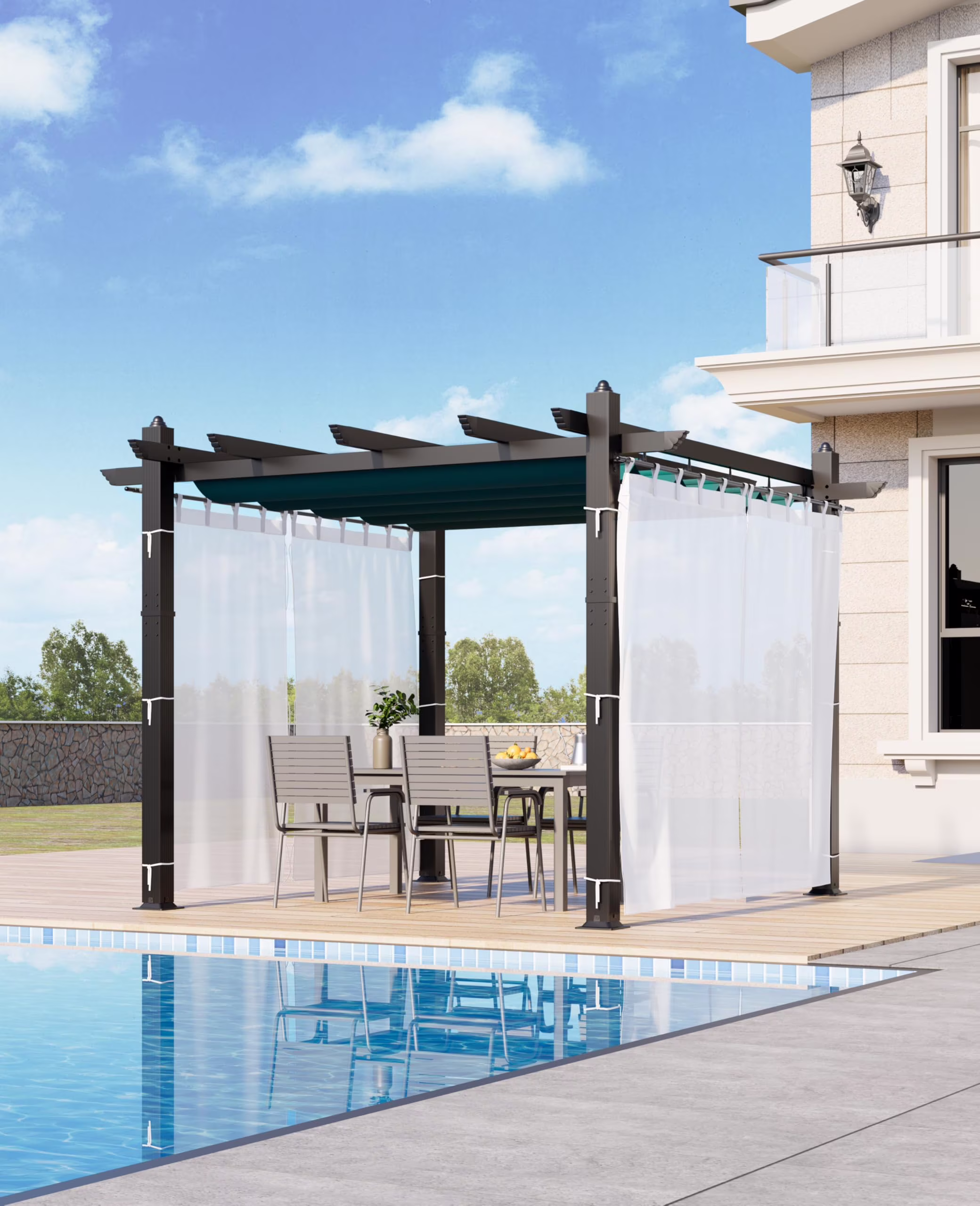Outdoor Retractable Pergola with Sun Shade Canopy, 10′ X 10’/10′ X 13′ Patio Metal Shelter for Garden Porch Beach Pavilion Grill Gazebo, Modern Yard Grape Trellis Pergola