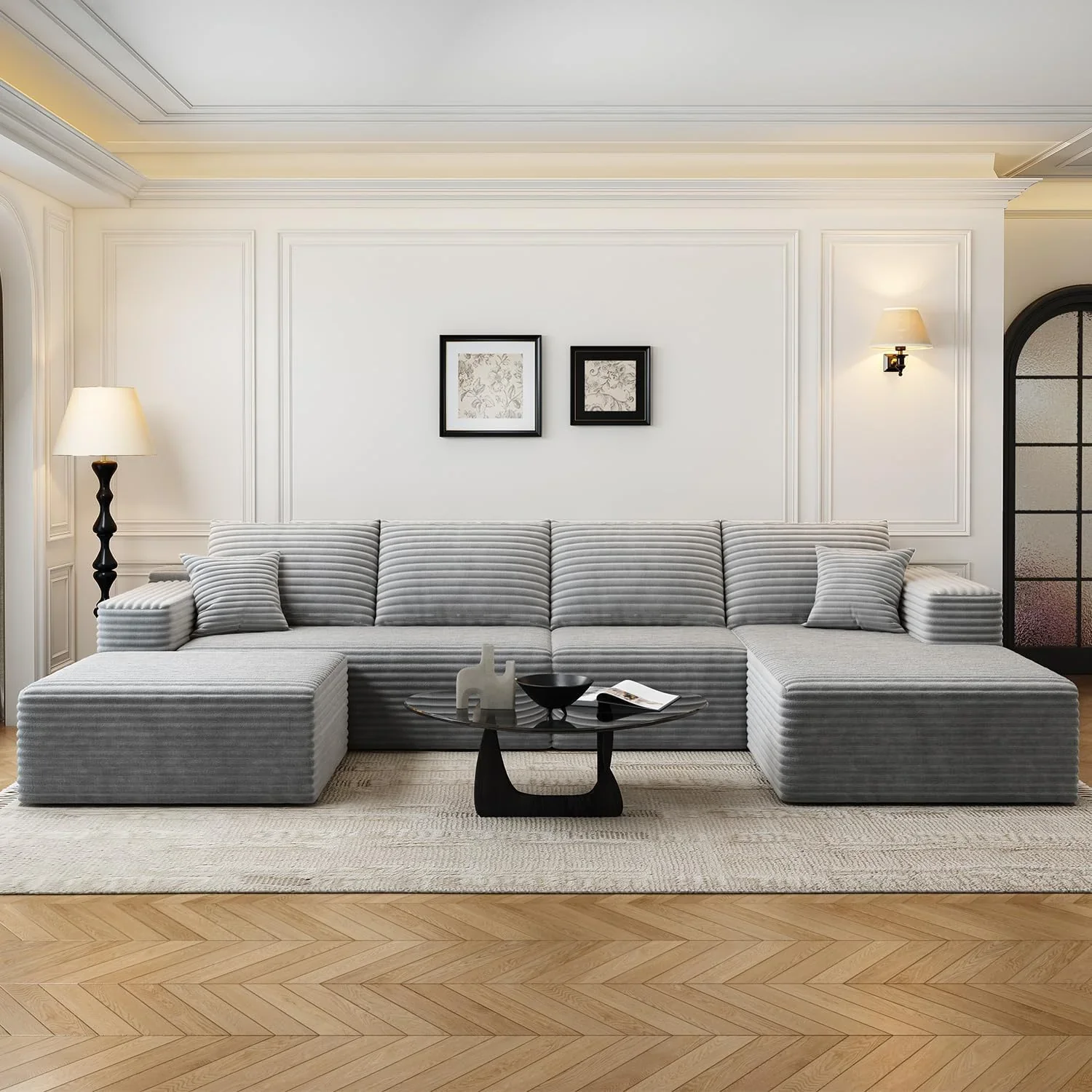 107.5" Cloud Modular Sectional Sofa Couch with L-Shape Chaise,Modern Minimalist Upholstered Couches for Living Room Bedroom,Deep Seat Corner Couch .No Assembly Required (Black,Left Facing Chaise)