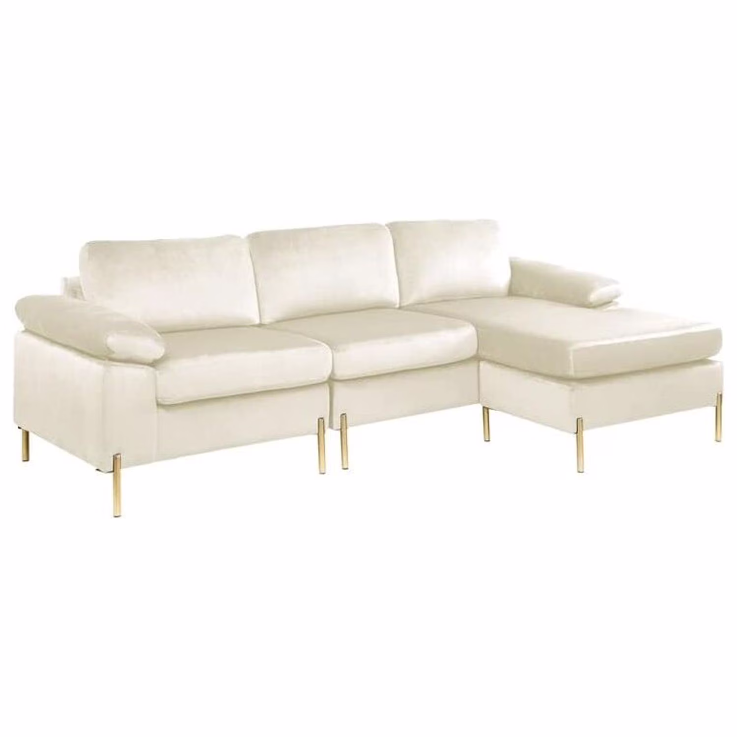 HomeStock Luxe Modern Velvet L-Shape Sectional Sofa with Square Padded Armrests, Solid Pattern Upholstery - 51.6"D x 101.2"W x 33.1"H, Comfortable and Stylish Seating for Living Room-Color:Gray/Gold