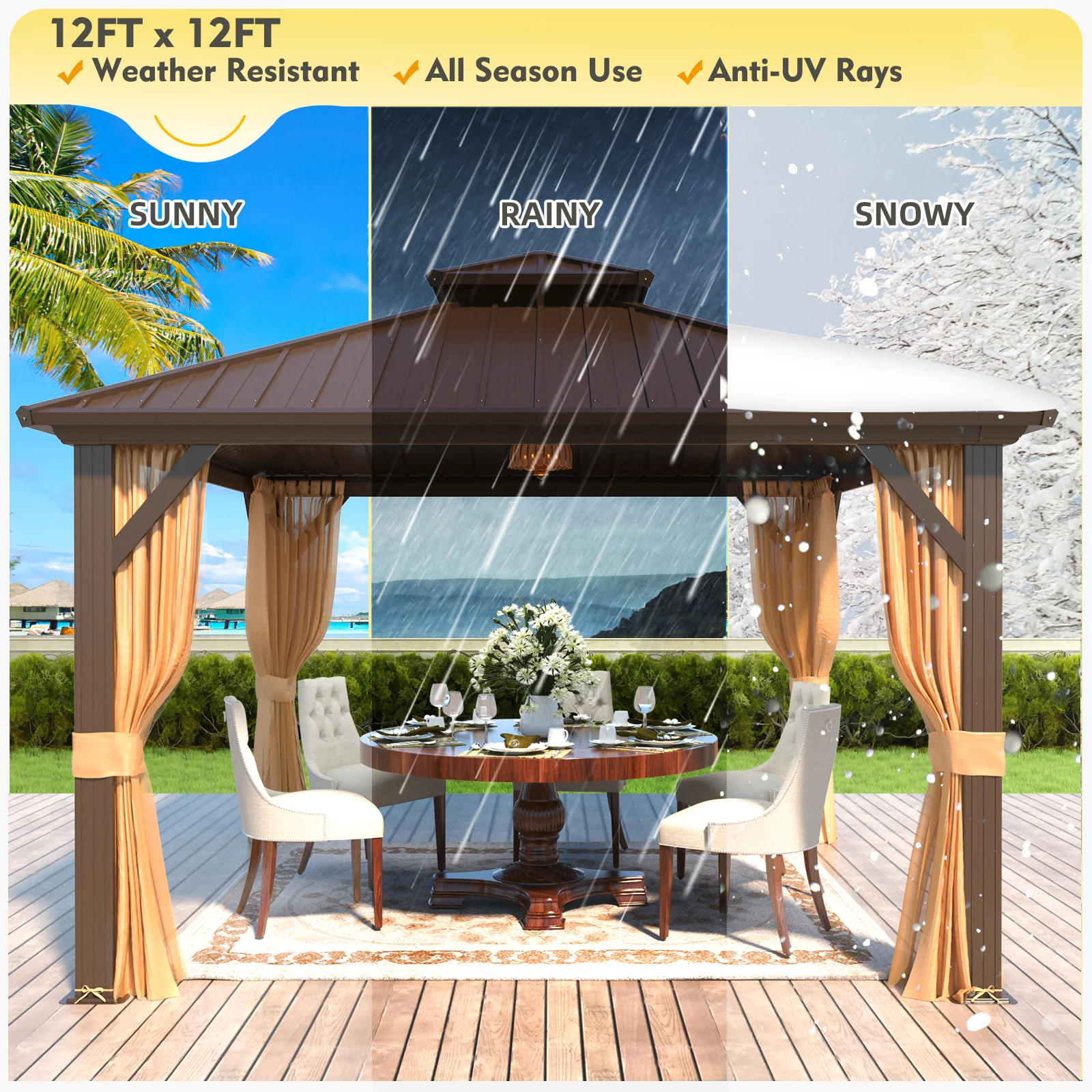 Hommow 10' X 12' Hardtop Gazebo Aluminum Frame Gazebo with Galvanized Steel Double Roof