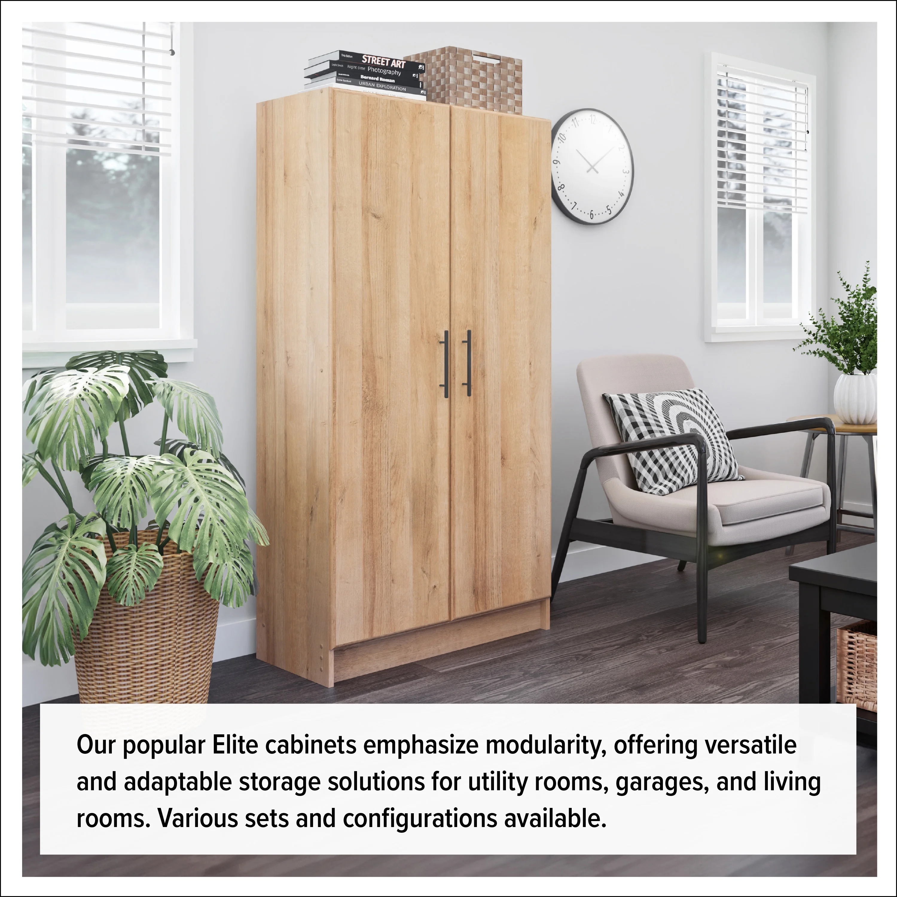 Prepac Elite Tall Garage Storage Cabinet & Pantry Storage Cabinet, 2-Door Freestanding Garage Cabinet with Adjustable Shelves, 16" D x 32" W x 65" H, Oak OES-3264