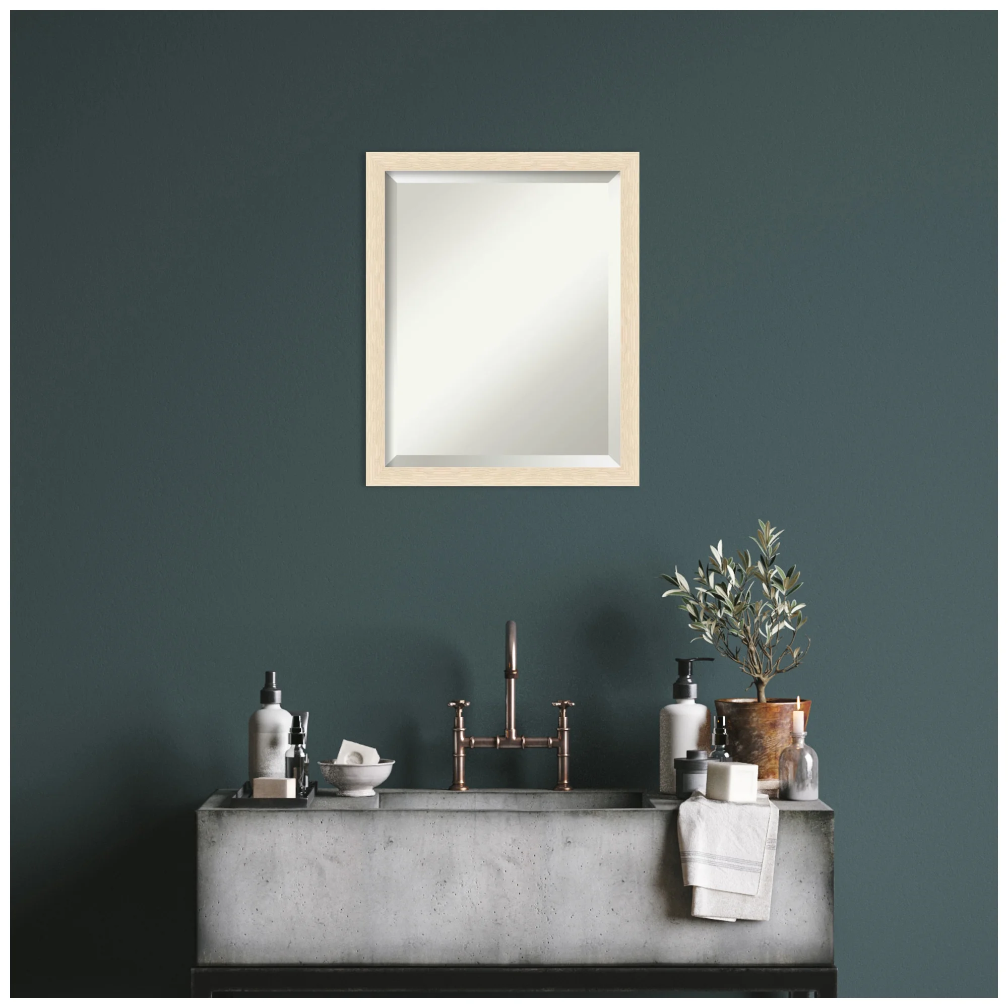 Amanti Art Woodgrain Stripe Beveled Wood Wall Mirror 22 x 18 in.