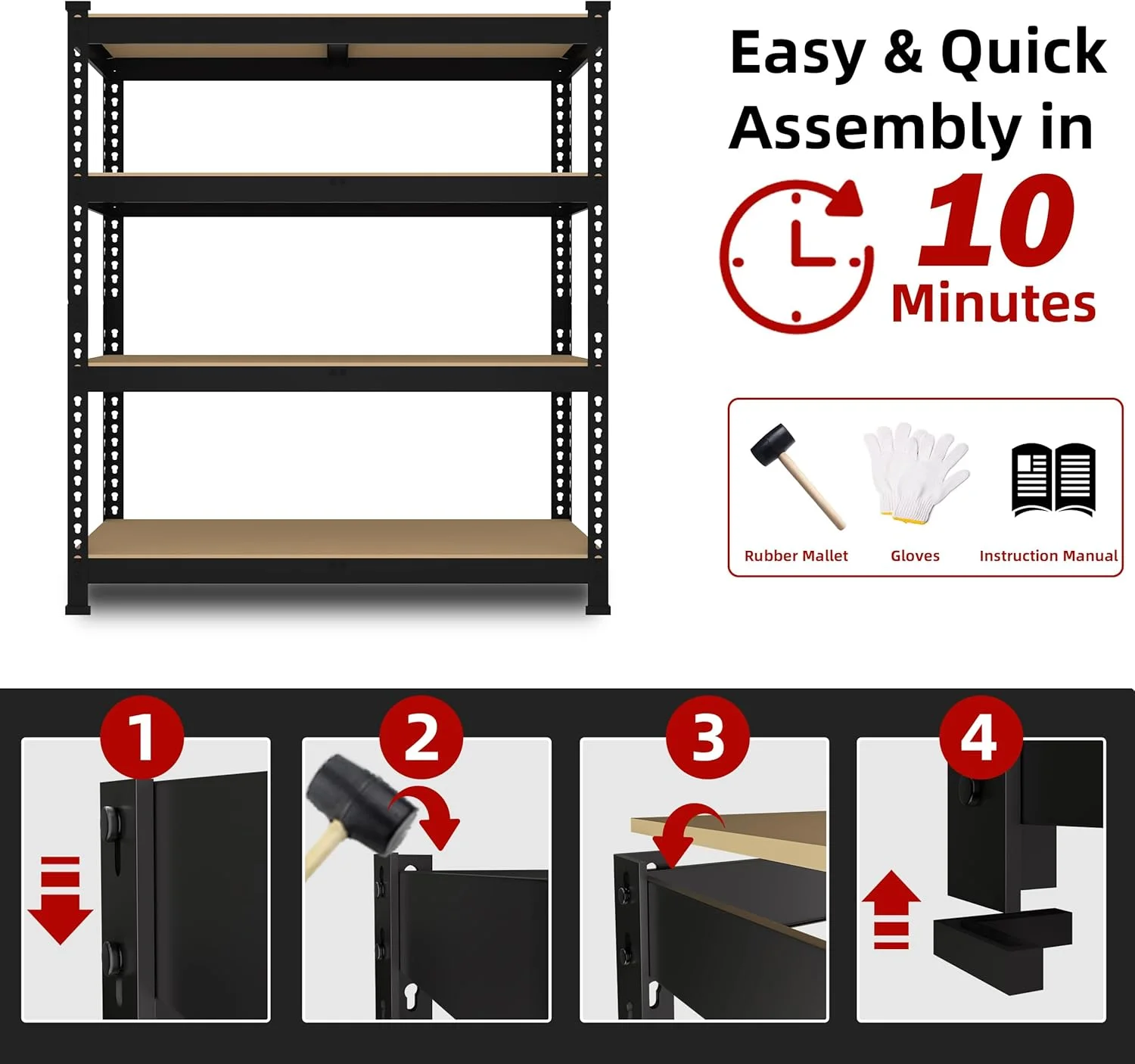 36" W x 16" D x 55" H Adjustable Garage Storage Shelves - 4-Shelf Heavy Duty Shelving Unit, Metal Utility Storage Organizer Racks for Warehouse Pantry Closet Kitchen, Black