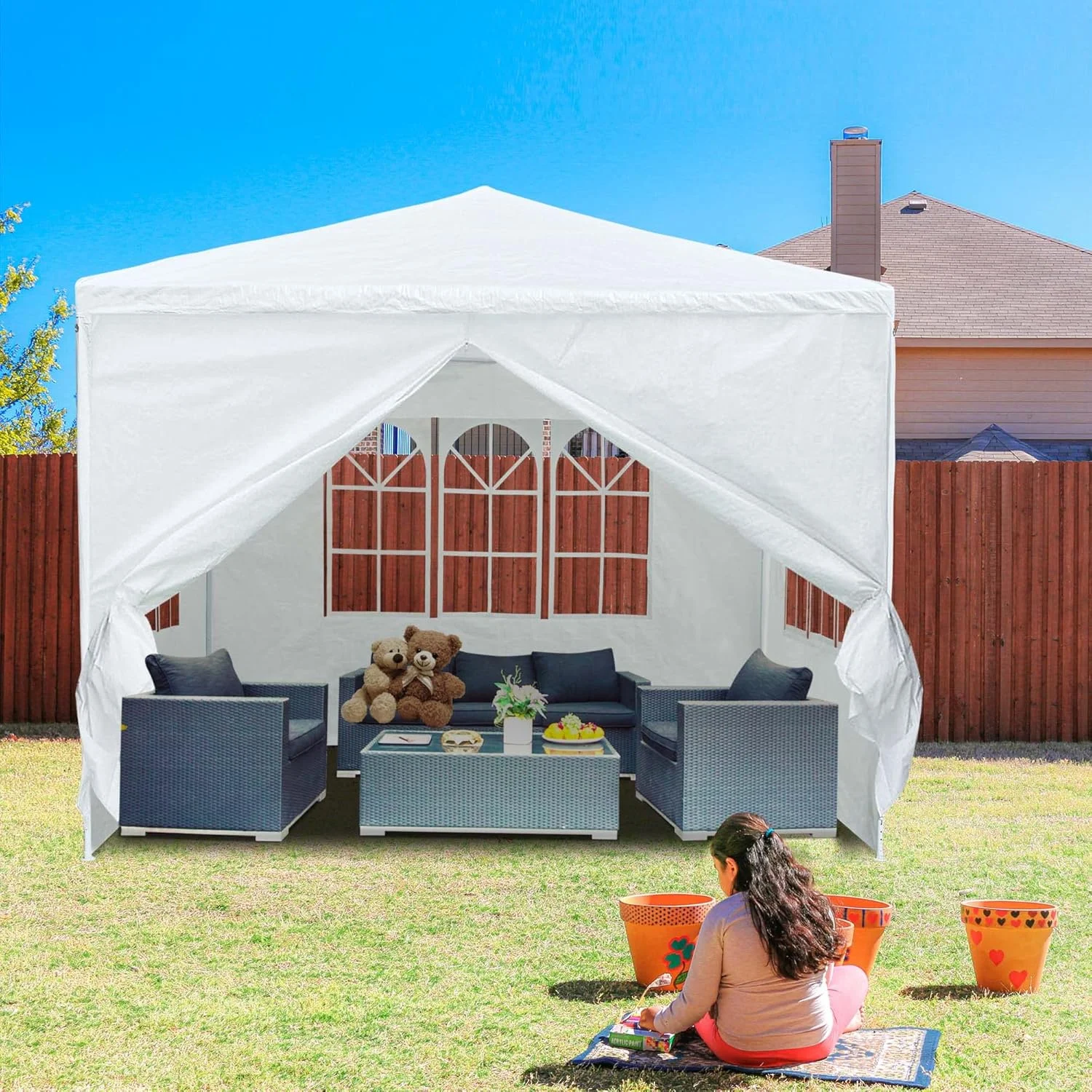 10' x 10' Outdoor Wedding Party Tent 4 Sidewalls, Blue