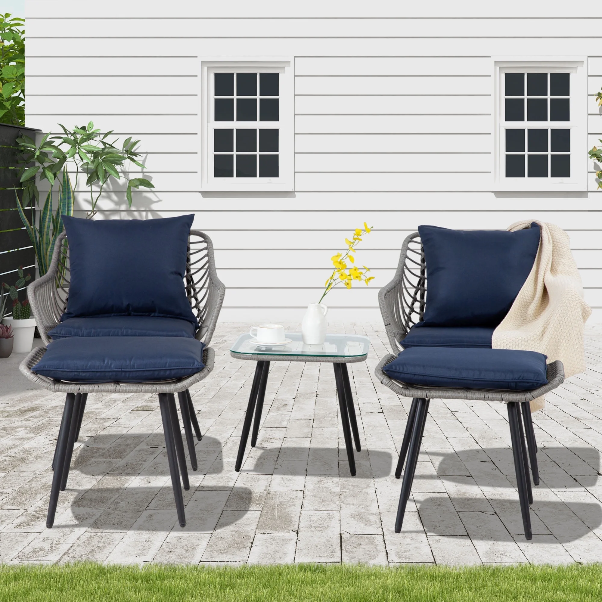 Ainfox 7 Pcs Outdoor Patio Furniture Sofa Set, Grey Rattan Grey Cushion