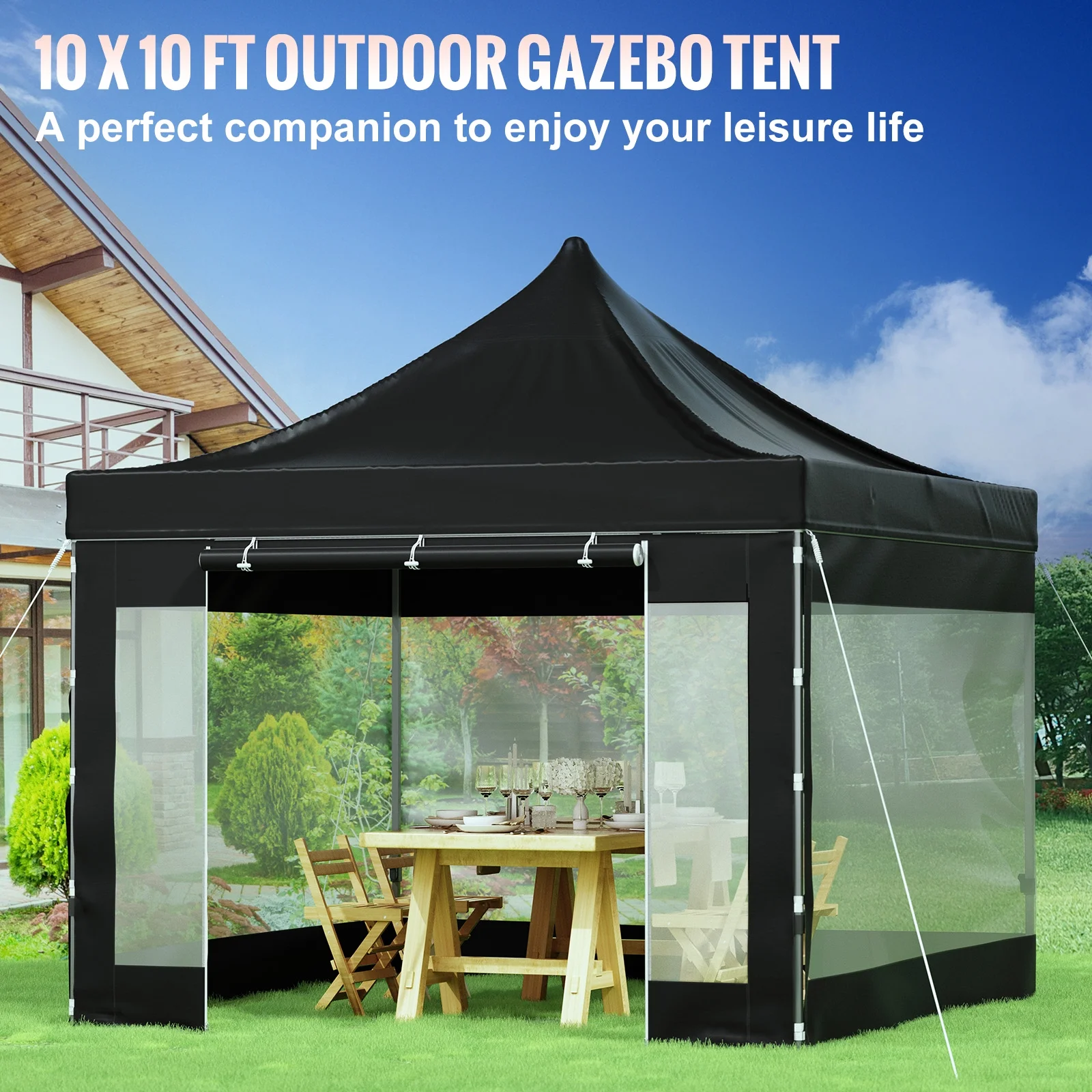 BENTISM 10′ x 10′ Instant Pop Up Gazebo Tent, Adjustable Height with UV Resistant