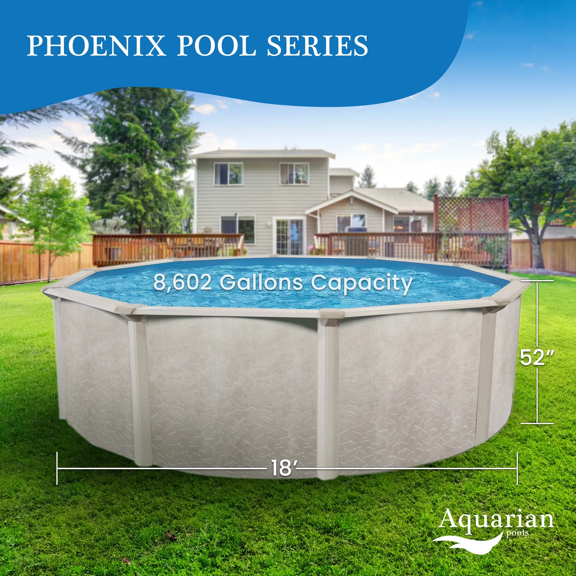 Aquarian Phoenix 15' x 52" Steel Frame DIY Family Above Ground Pool Kit