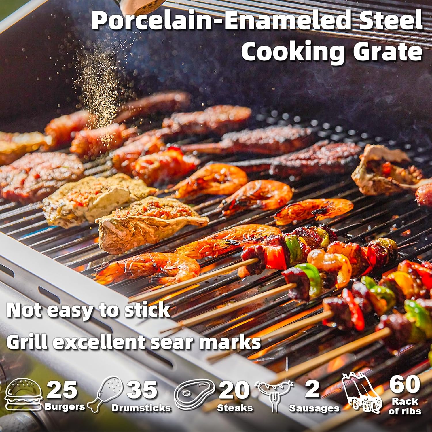 Upgraded 4 Burner BBQ Propane Gas Grill with Cast Iron Grates & Side Stove, 44,000 BTU Stainless Steel Burner Barbecue Grill for Patio, Camping, Outdoor Cooking.