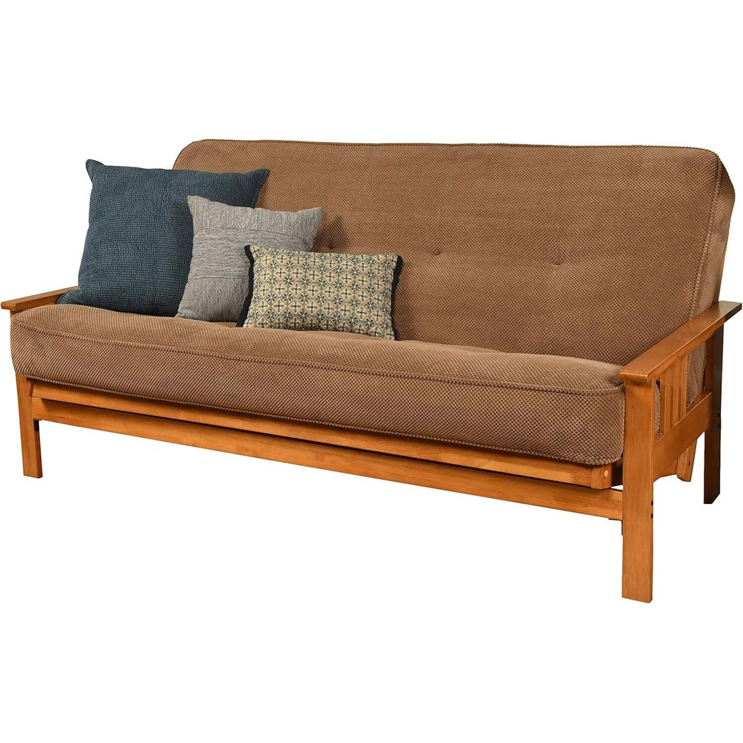 Homestock African Artifacts Full Size Futon Frame Set with Mattress, Easily Converts to Bed, Versatile Design Futon Frame for All Spaces, 33"H x 79"L x 37"D-Color:Linen Charcoal,Size:Barbados