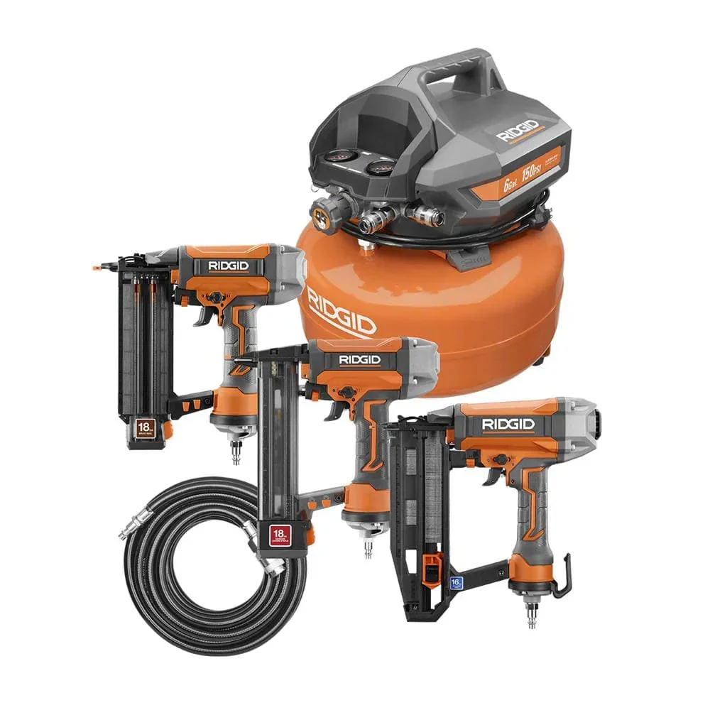 RIDGID 6 Gal. Portable Electric Pancake Air Compressor With 18GA Brad Nailer, 16GA Finish Nailer And 18GA Finish Stapler – R69603FK