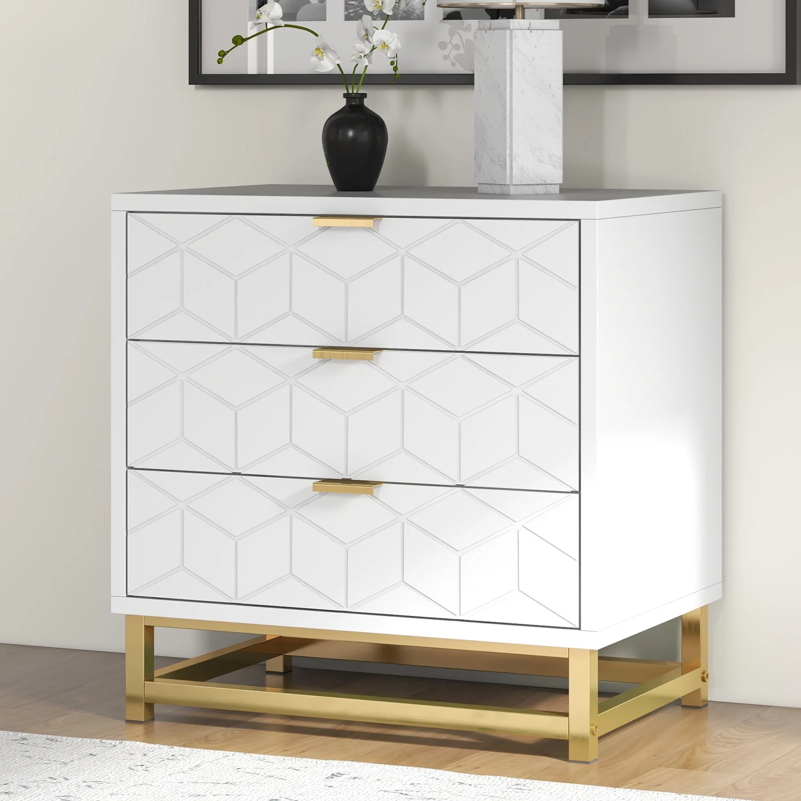 3 Drawer Dresser for Bedroom, Modern Chest of Drawers with 3 Drawers, Tall Nightstand with Metal Base and Metal Handles, Storage Cabinet for Bedroom, Hallway, 15.7"D x 23.6"W x 24.8"H