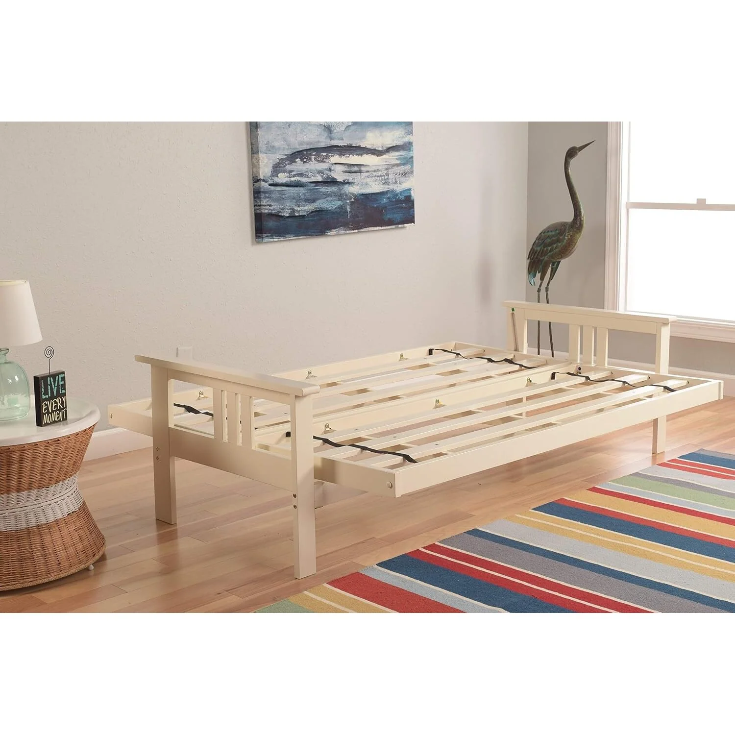 Homestock African Artifacts Full Size Futon Frame Set with Mattress, Easily Converts to Bed, Versatile Design Futon Frame for All Spaces, 33"H x 79"L x 37"D-Color:Linen Charcoal,Size:Barbados