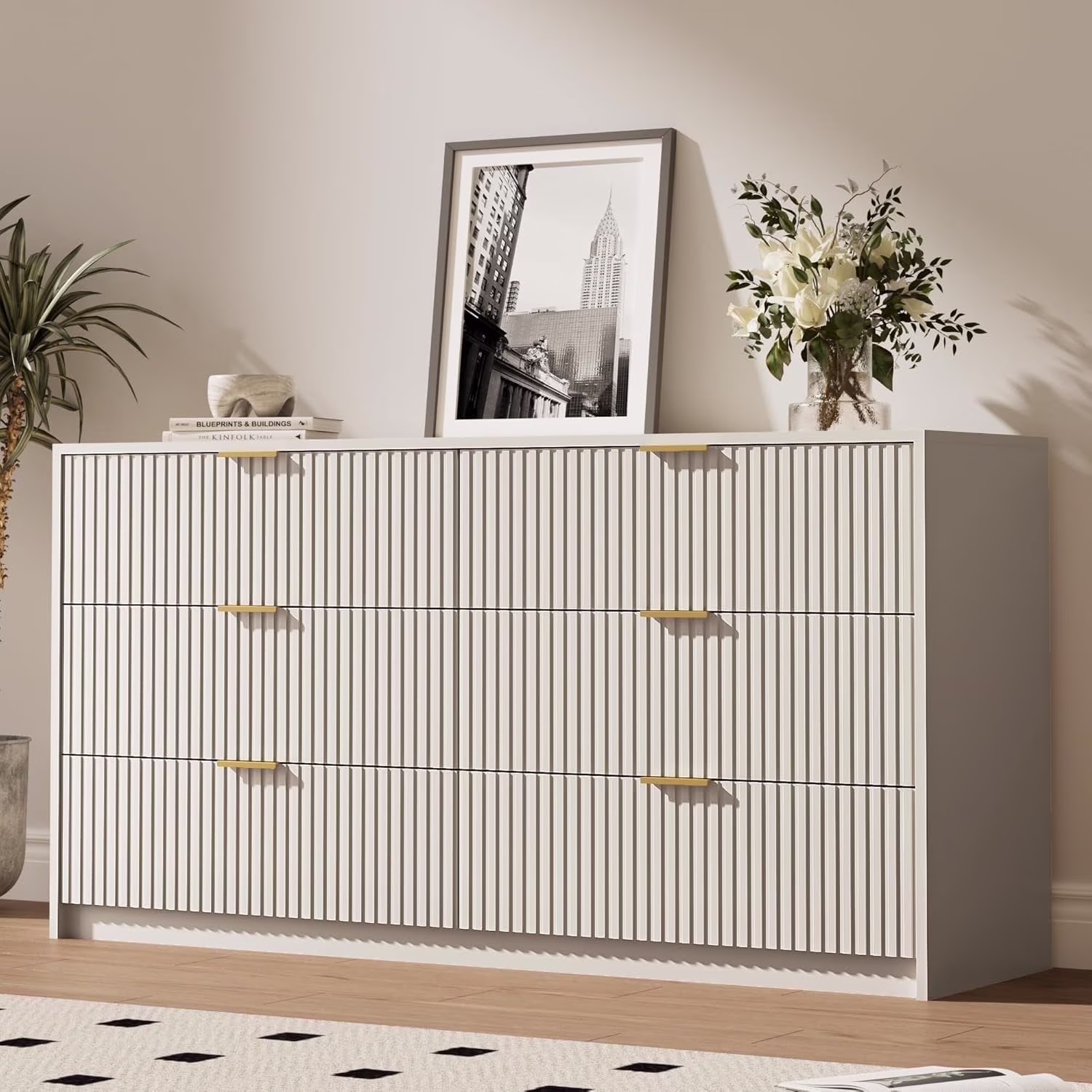 Furniway Black Dresser for Bedroom, 8 Drawer Double Dresser, Modern Chest of Drawers for Bedroom, Living Room, Entryway and Closet, 55" L x 15.7" D x 37.4" H