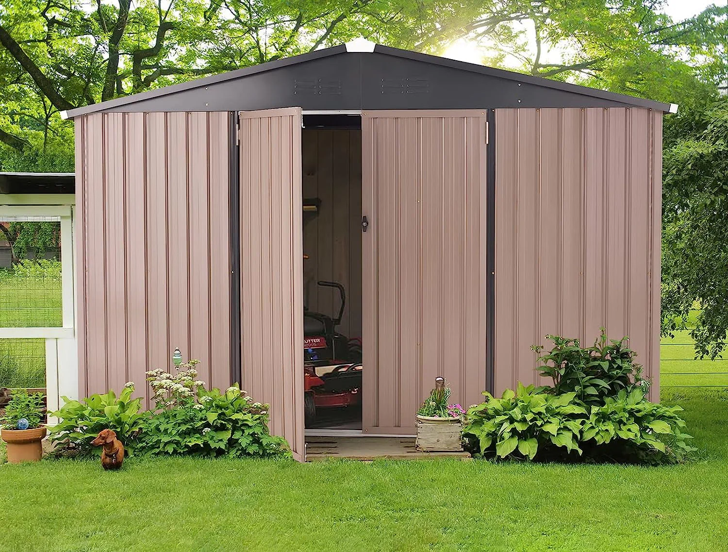 AECOJOY 10' x 8' Outdoor Metal Storage Shed with Lockable Door for Backyard