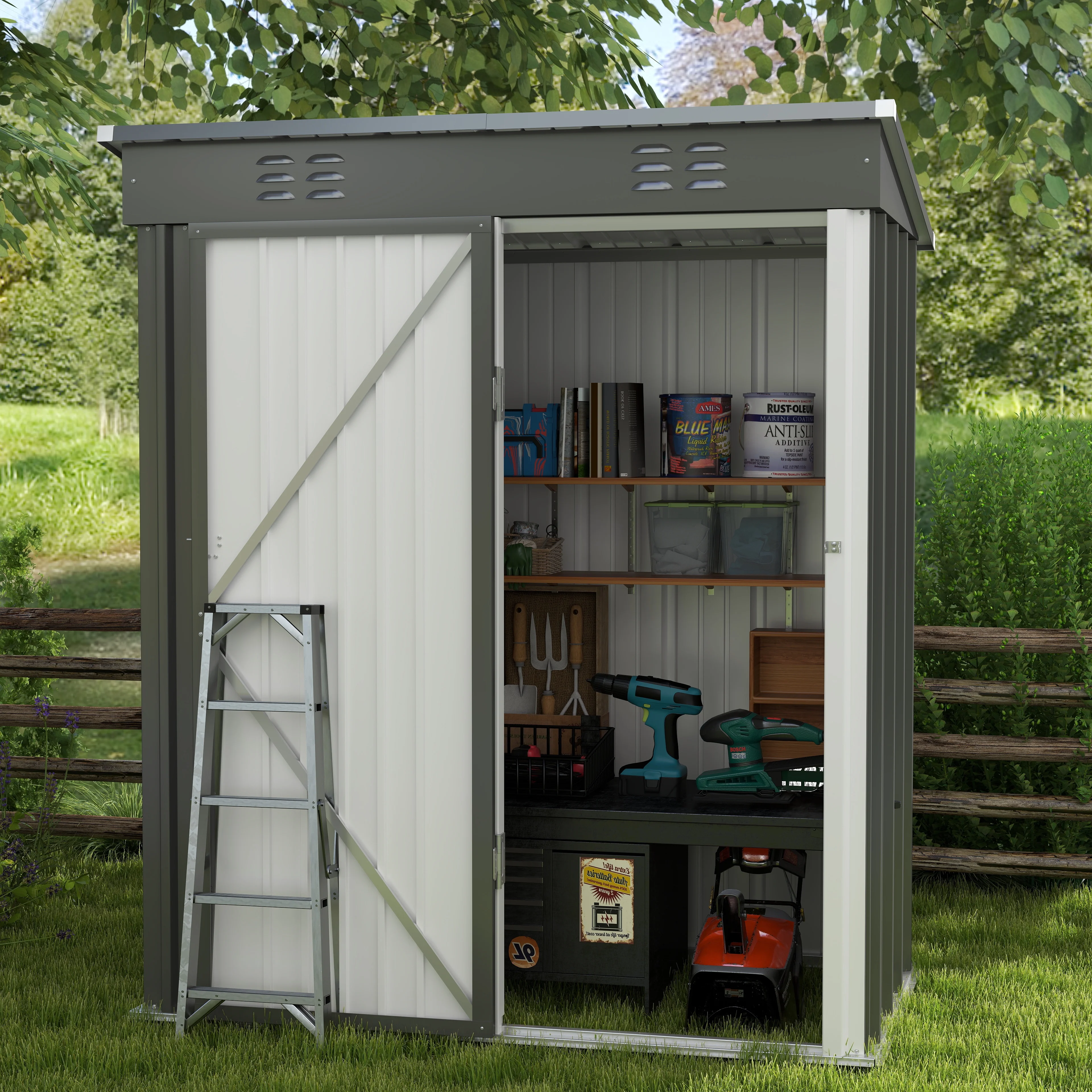 Asofer 5′ x 3′ Shed and Outdoor Storage Clearance, Outdoor Cabinets with Lockable Door, Grey