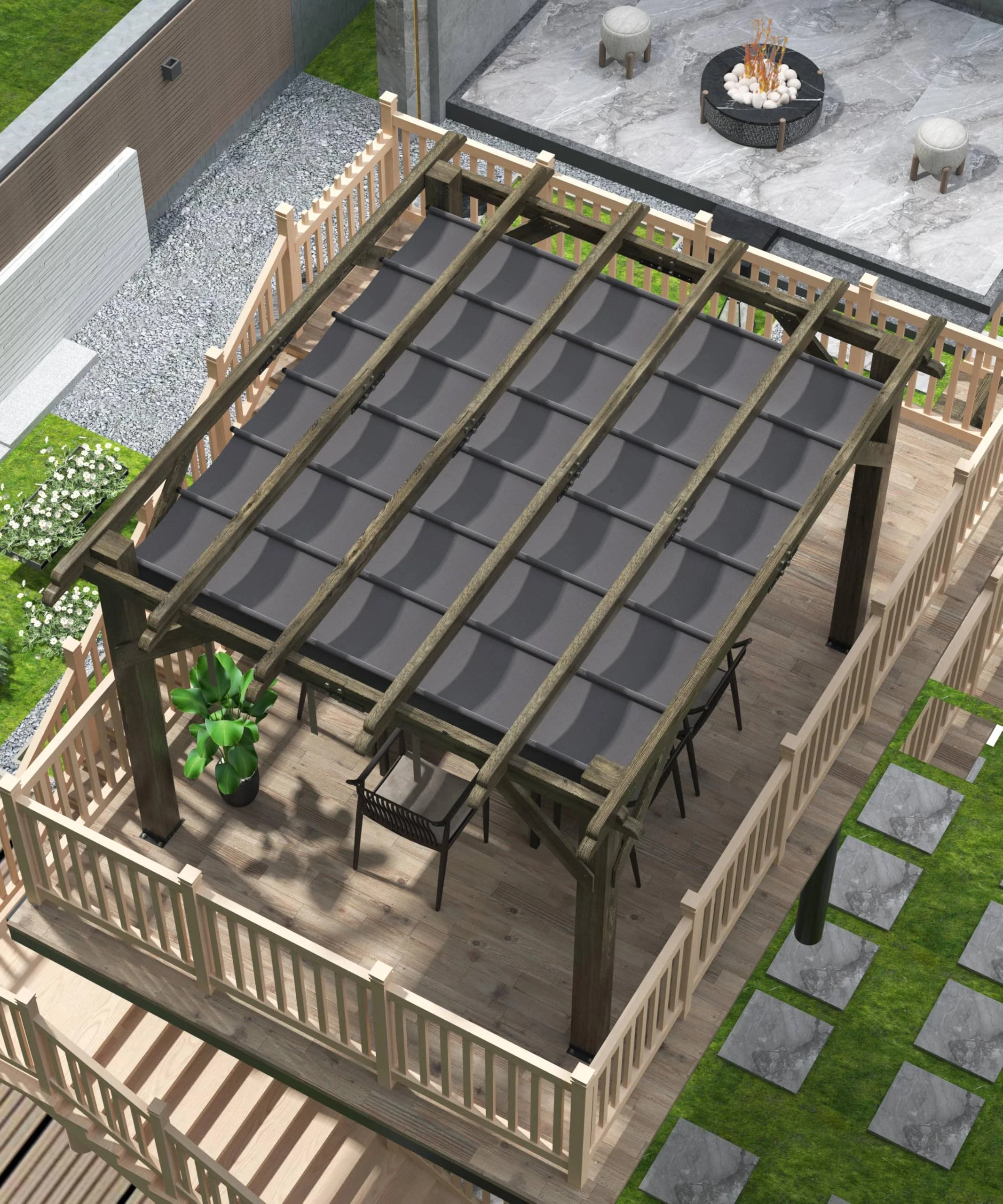 Garvee 10 x 10 feet Wood Pergola, Retractable Shade Canopy, Oak Color