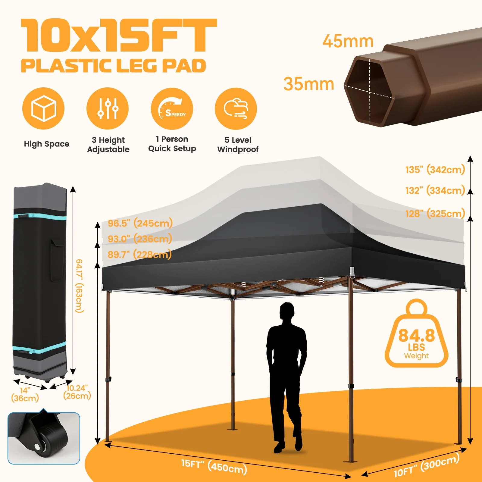 COBIZI 10×15 Pop Up Canopy Tent Heavy Duty with Sidewall, Commercial Outdoor Easy Pop Up Gazebo for Party Wedding All Weather Waterproof UV 50+ with Roller Bag(Leg Upgraded),Black