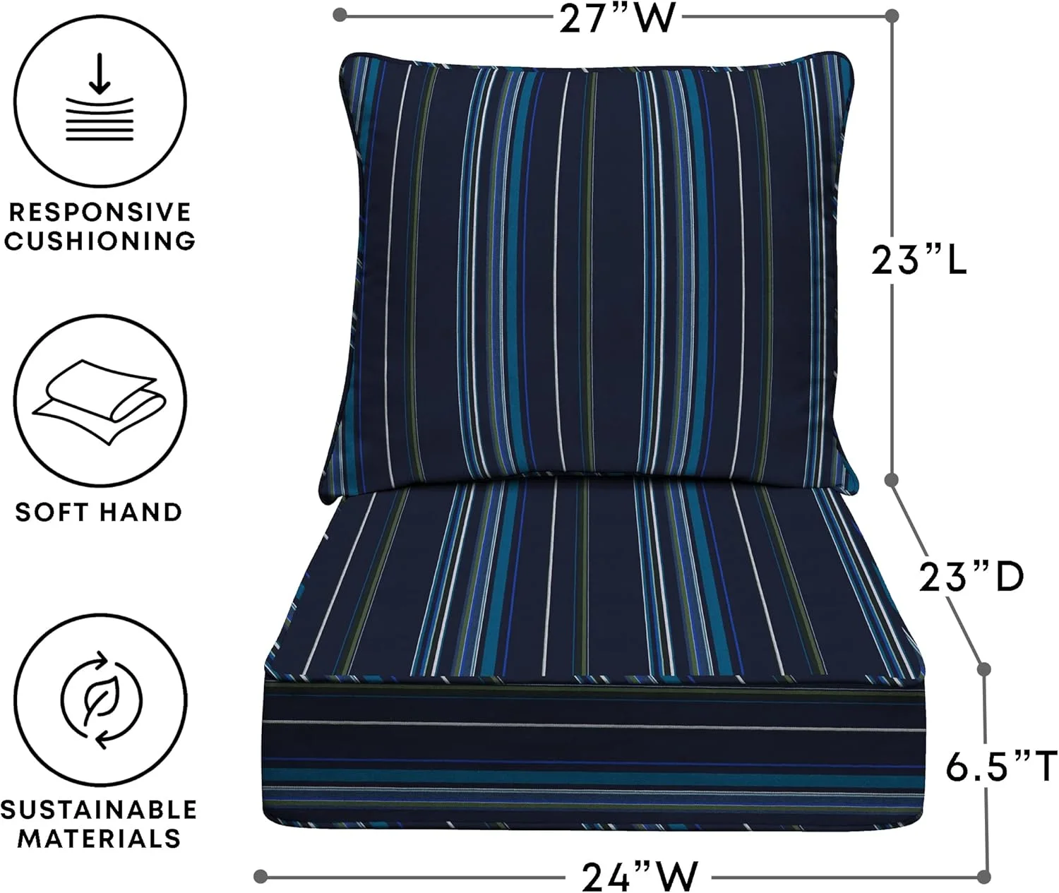 AWFHHT Outdoor Deep Seat, 24" W x 23" D, Zaire Outdoor Chair Cushion