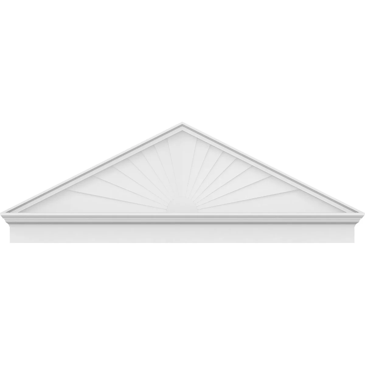 Ekena Millwork 52"W x 19-7/8"H x 2-3/4"P (Pitch 6/12) Peaked Cap Sunburst Architectural Grade PVC Combination Pediment