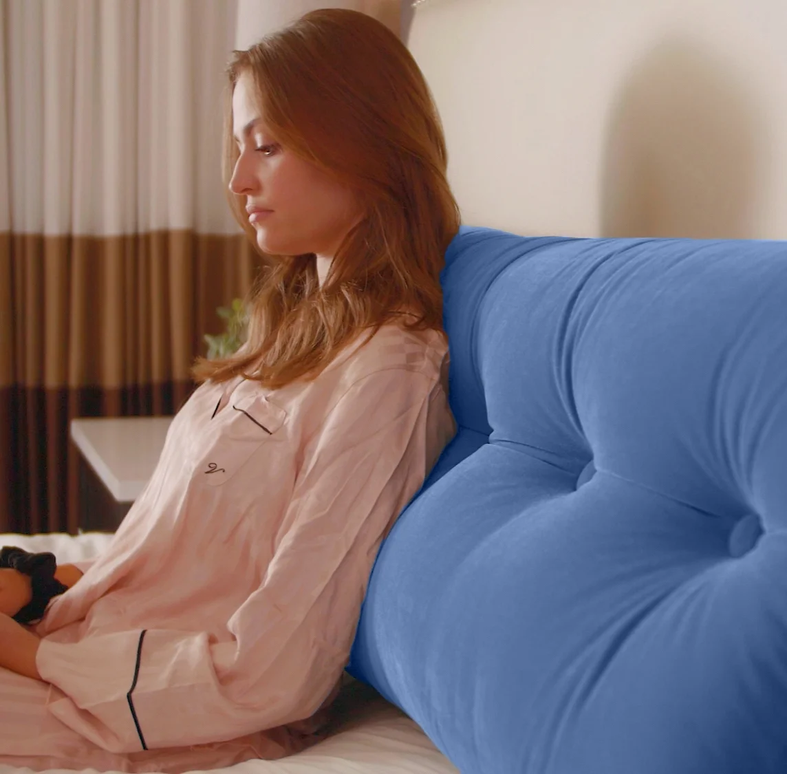 Peachwell Triangular Reading Bed Rest Pillow Large Bolster Cushion Headboard Backrest Wedge Pillow with Two Detachable Roll Pillows for Neck & Lumbar Support (Blue, Queen: 59 x 8 x 20 inches)