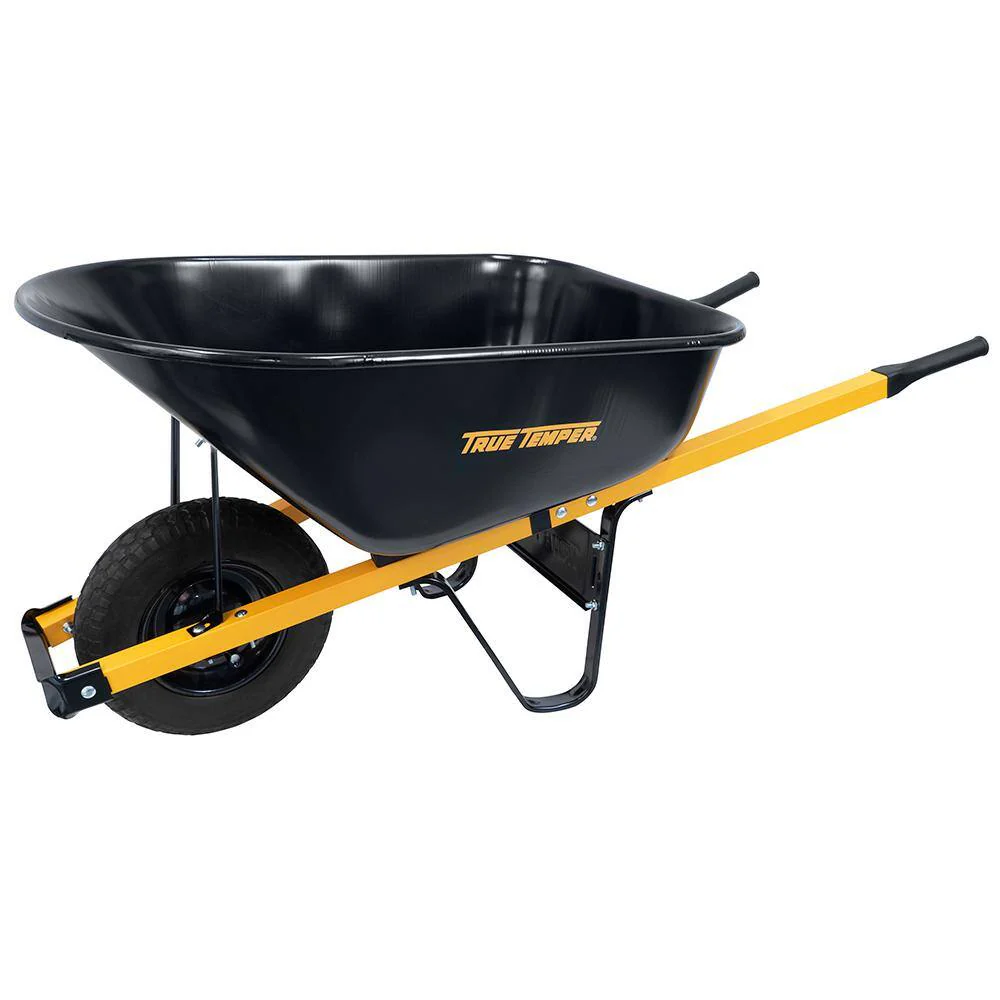 2025 True Temper R6STFFEC 6 cu. ft. Barrow in a Box Steel Wheelbarrow with Never Flat Tire and Steel Handles