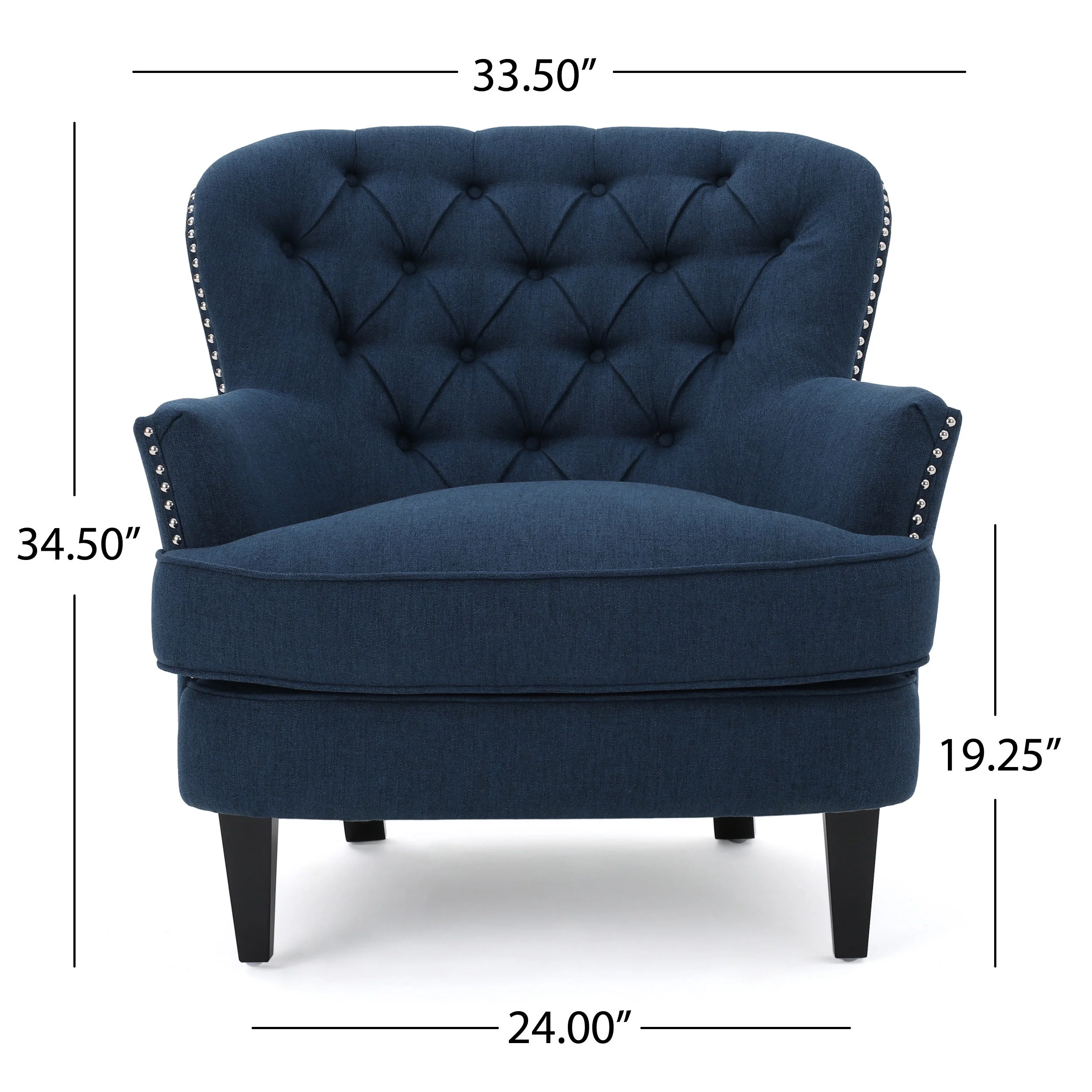 Noble House Tanner Tufted Fabric Club Accent Chair, Dark Blue