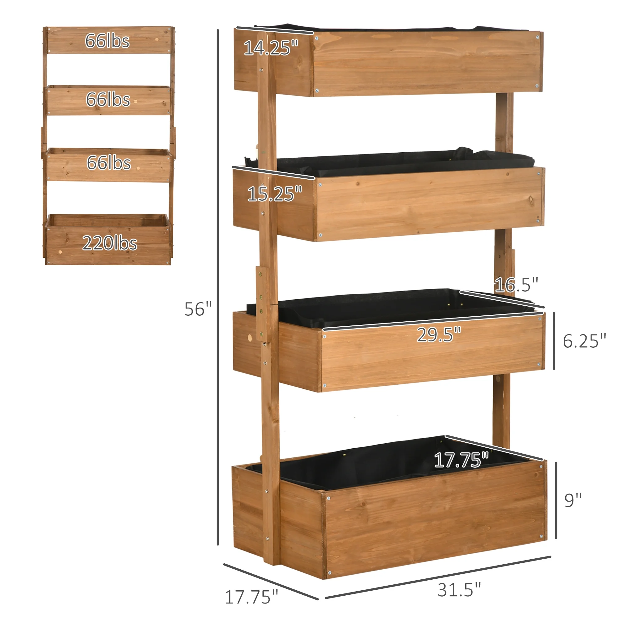 DUOSONG Outsunny Raised Garden Bed, 47" X 22" X 33", Elevated Wooden Planter Box W/ Lockable Wheels, Storage Shelf, And Bed Liner For Backyard, Patio, Natural Natural Wood Garden & Outdoor Garden