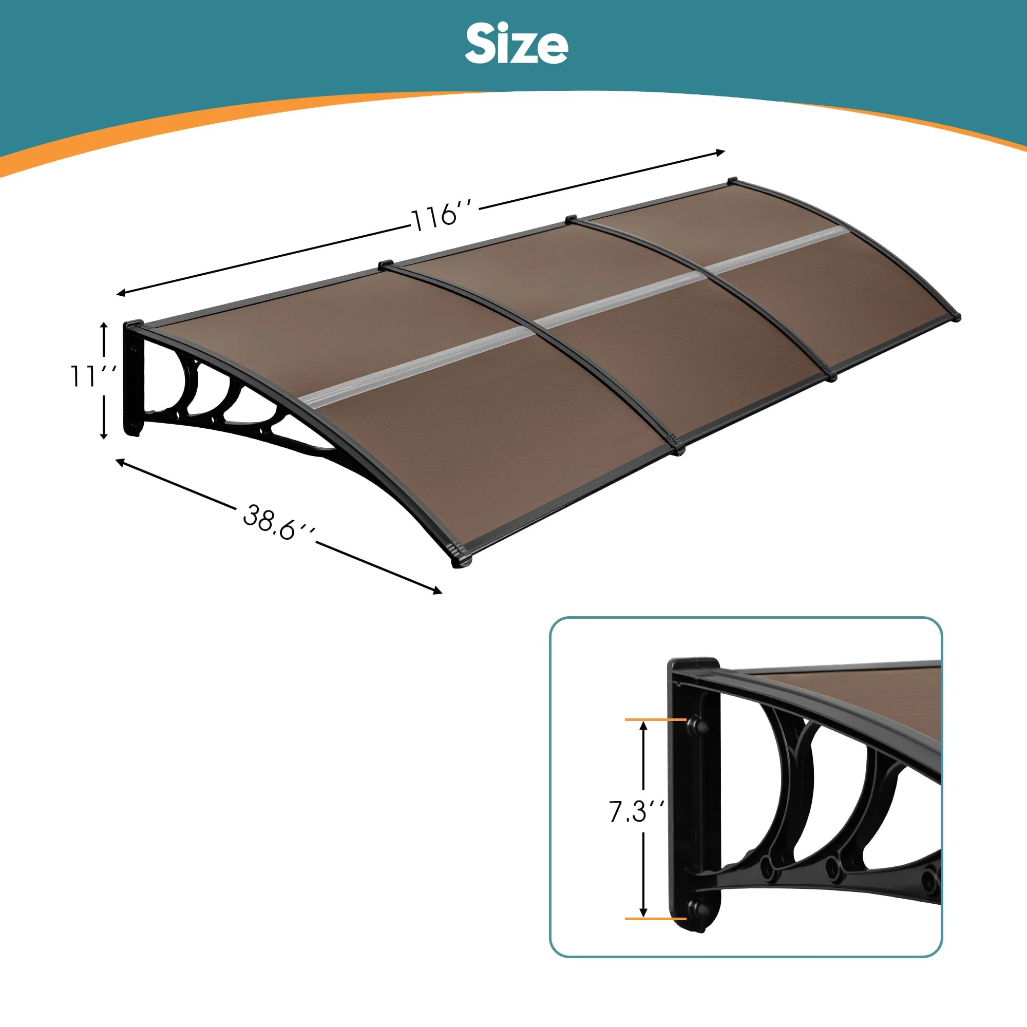 MCombo 10 ft. W x 3.5 ft. D Window & Door Awning Polycarbonate Canopy