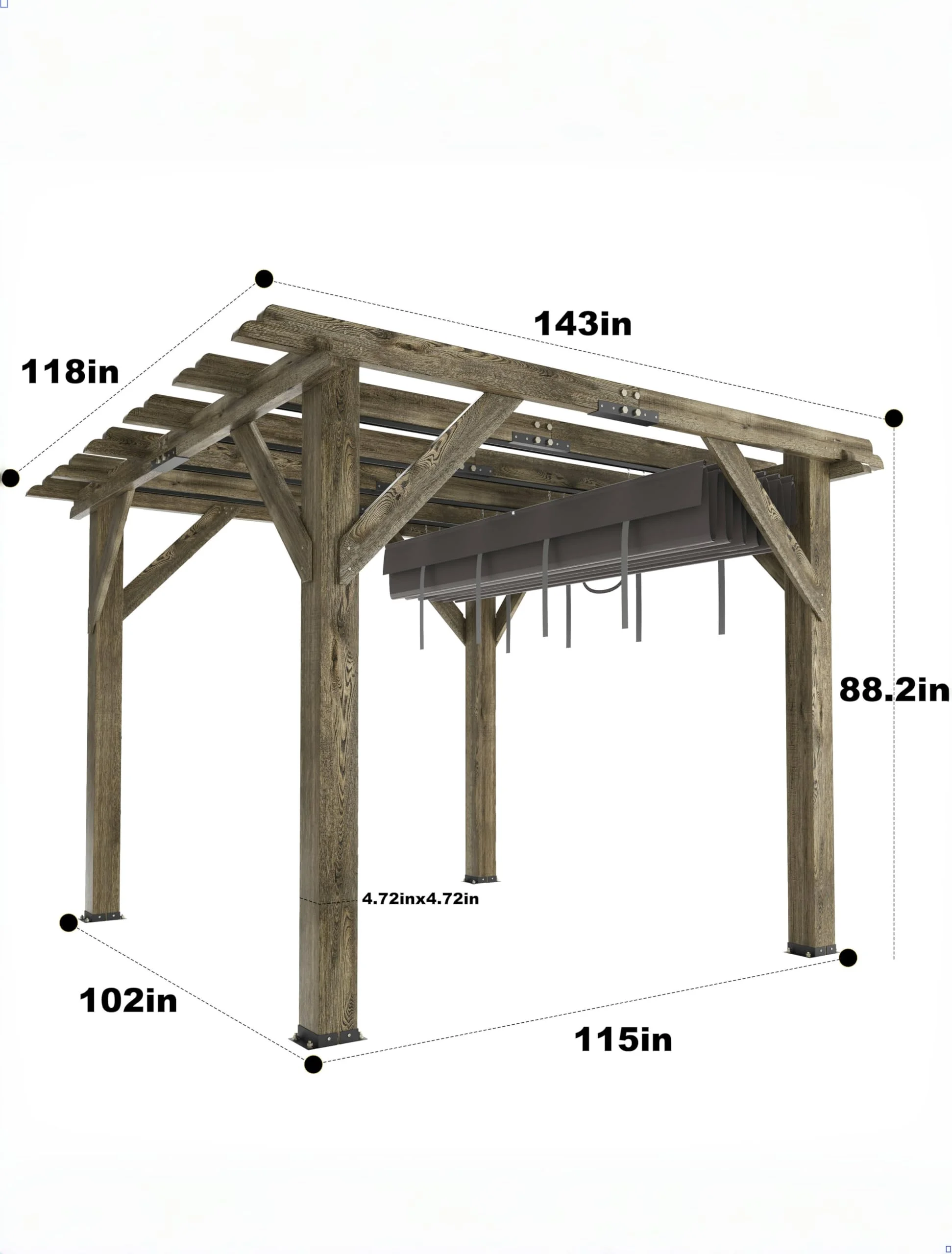 Garvee 10 x 10 feet Wood Pergola, Retractable Shade Canopy, Oak Color