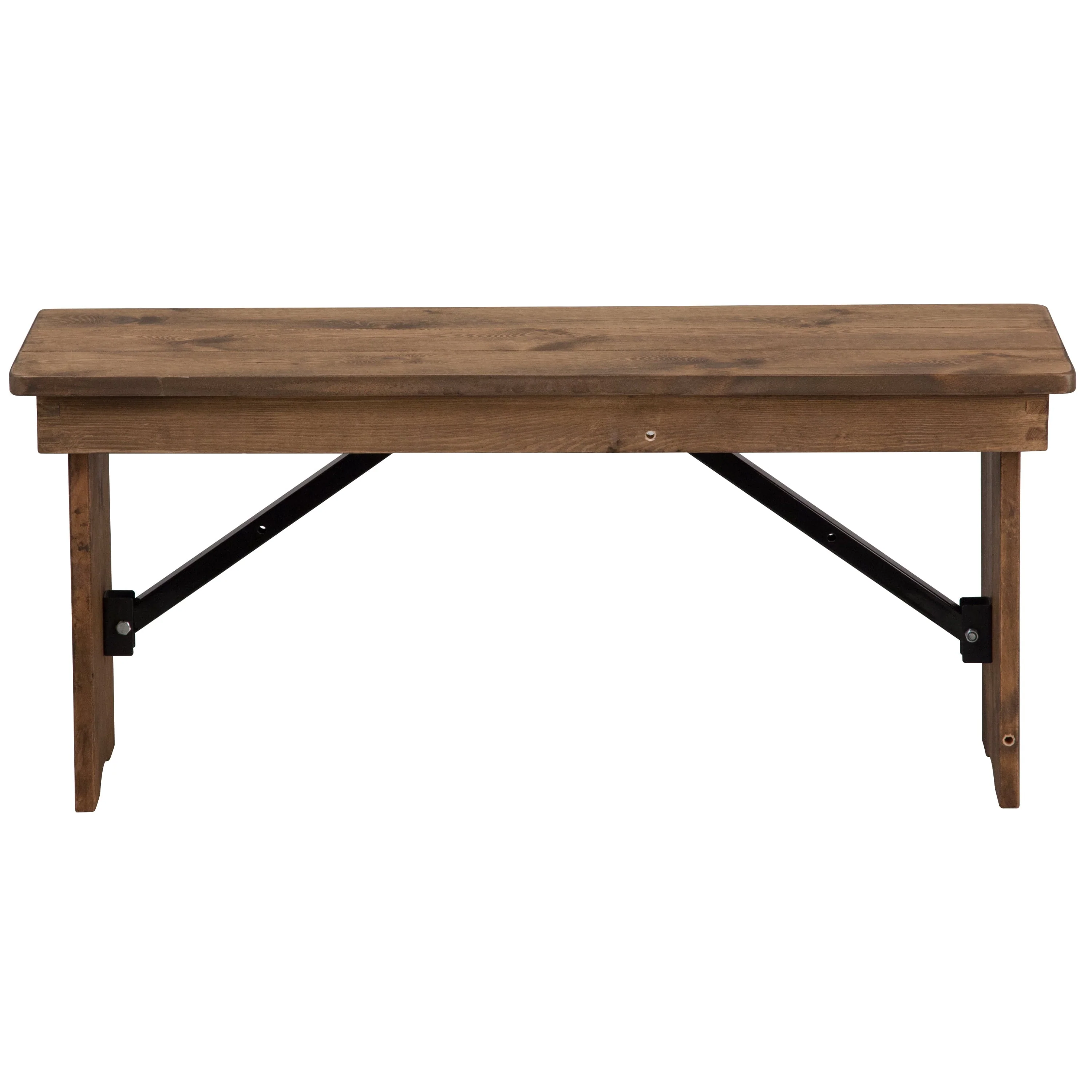 BizChair 40" x 12" Antique Rustic Solid Pine Folding Farm Bench