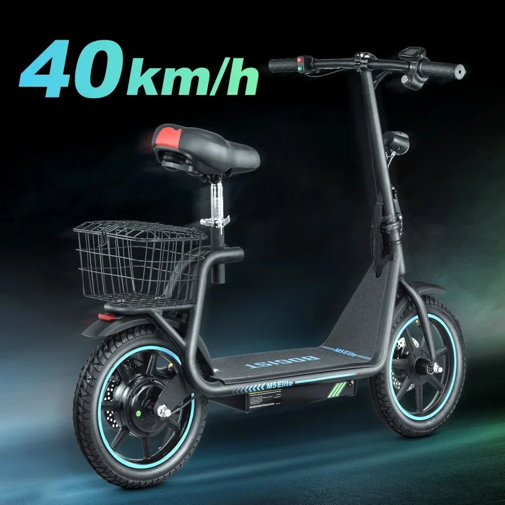 BOGIST Electric Scooter With Seat, 500W Motor, 25mph, 45km Range, 48V 13Ah, Blue – M5 Elite