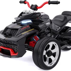 RCB 12V Electric Ride-On,Dual Motors,Music,Up to 5 mph,3 Wheel ATV Style for Kids Ages 3+,Black