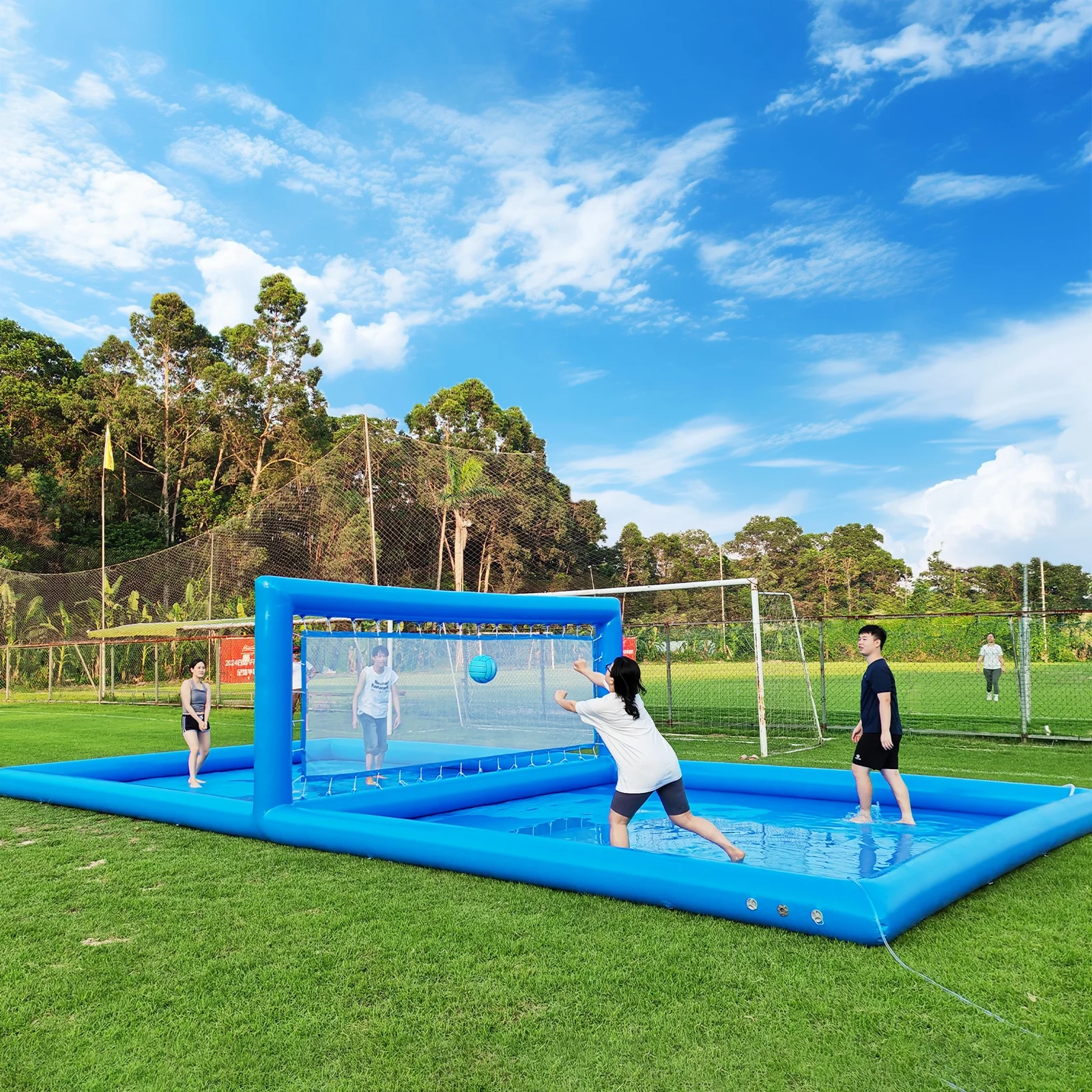 Relunch 33FT Inflatable Volleyball Court, 2 in 1 Volleyball Pool Football Court Water Soccer Field with 800W Blower for Beach Backyard Outdoor Summer Party,33ft(L) x 16.5ft(W) x 7ft(H)