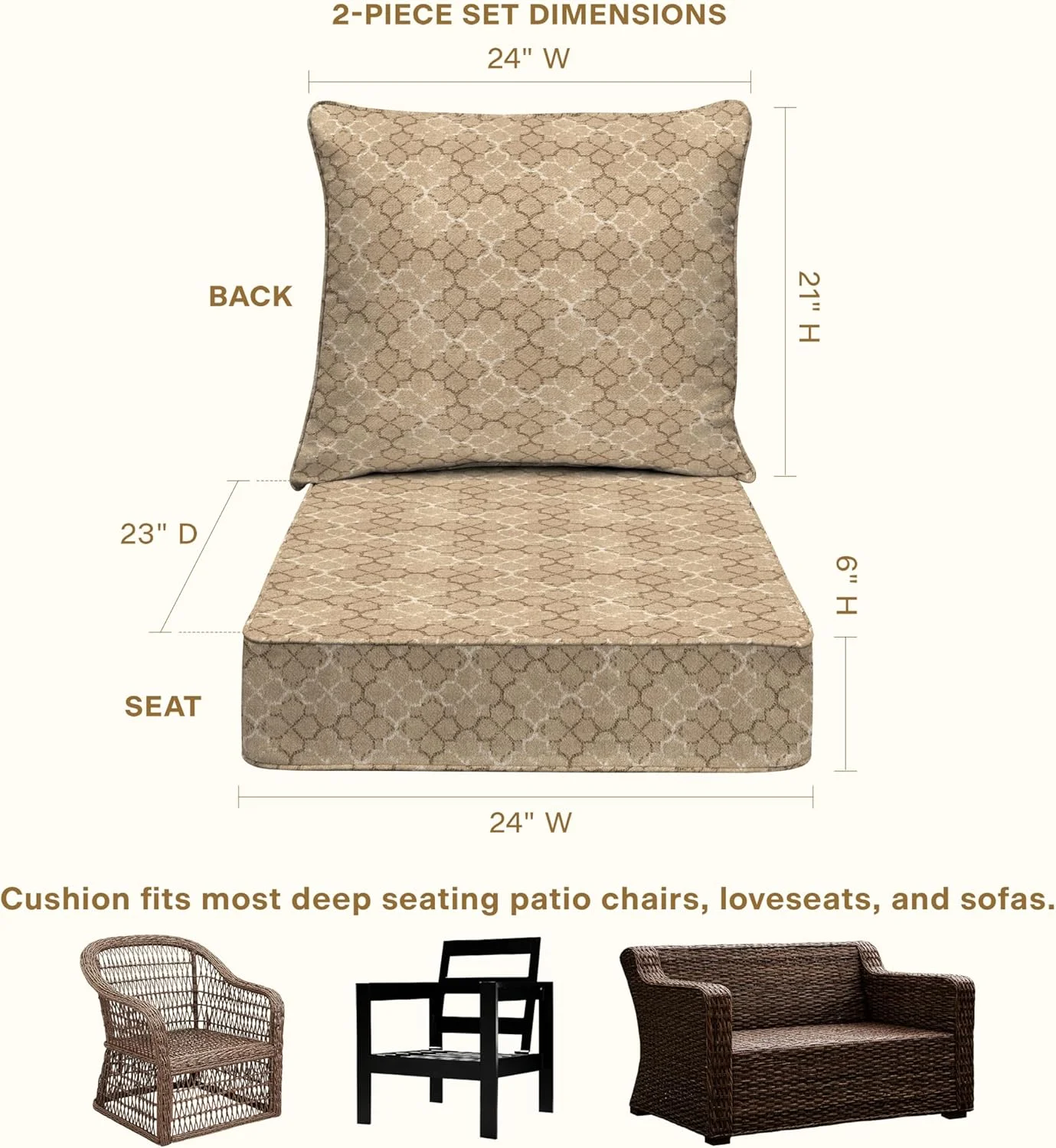 AWFHHT Outdoor Deep Seat, 24" W x 23" D, Zaire Outdoor Chair Cushion