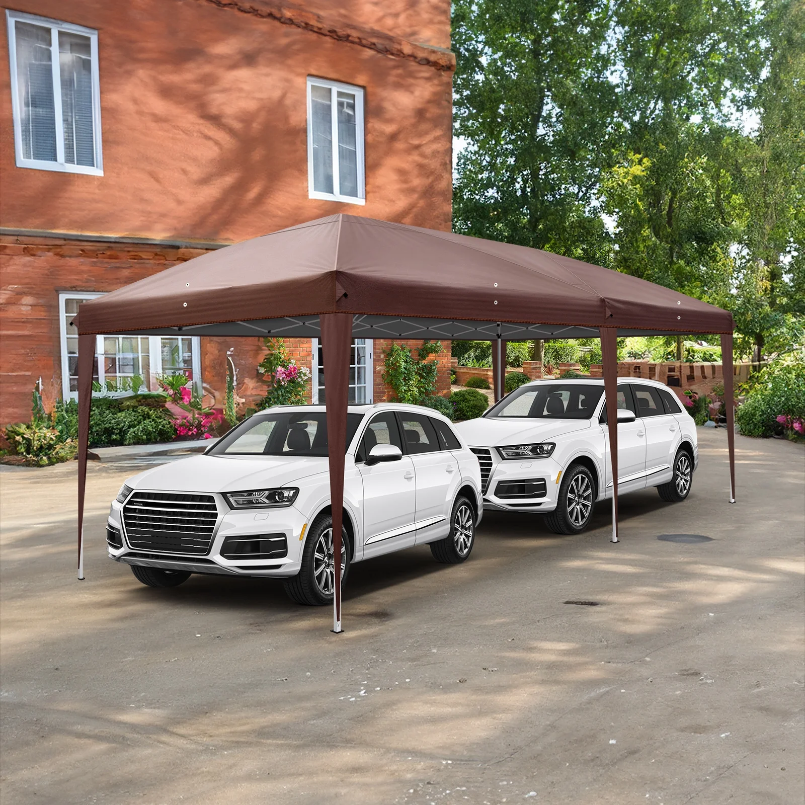 6m x 3m (20ft x 10ft) Dark Brown Waterproof Instant Pop Up Tent Portable Folding Shelter with 2 Windows, UV Protection, Heavy Duty for Camping, Outdoor Events, Market Stall, Backyard