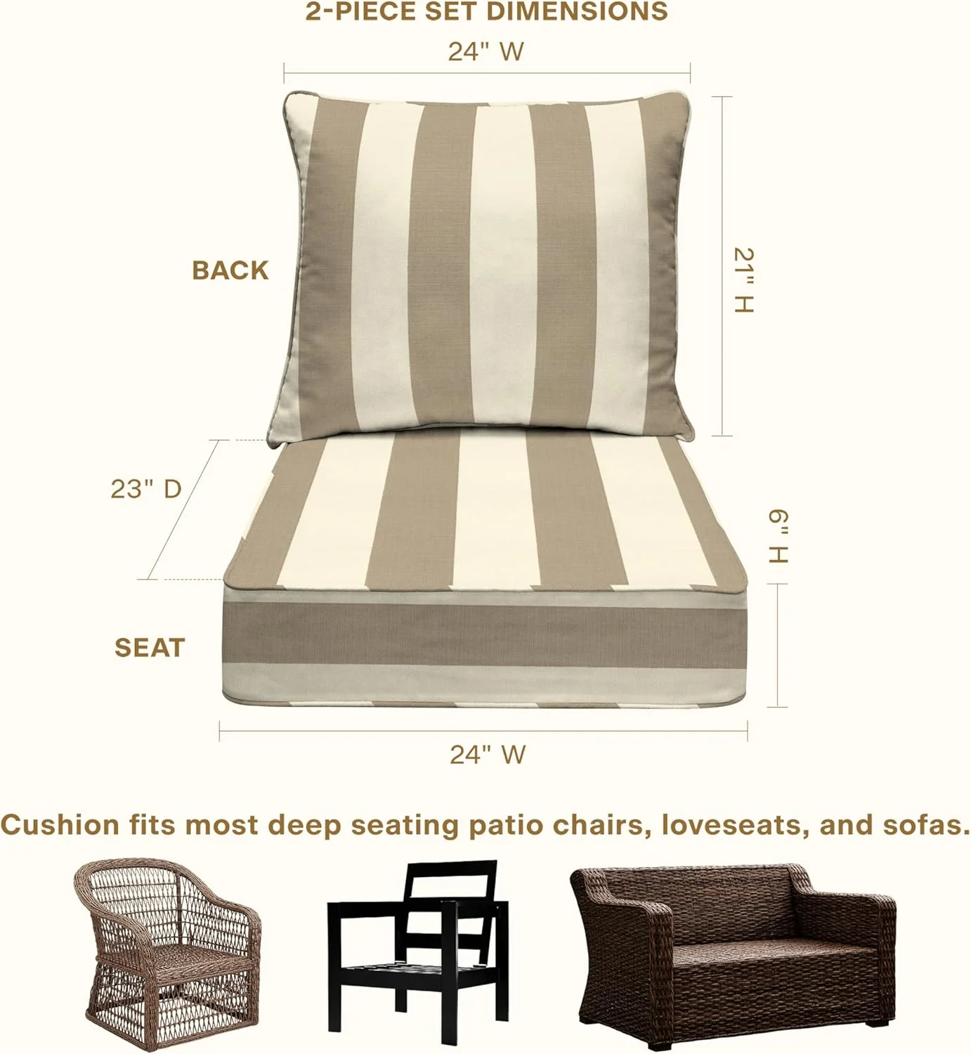 AWFHHT Outdoor Deep Seat, 24" W x 23" D, Zaire Outdoor Chair Cushion