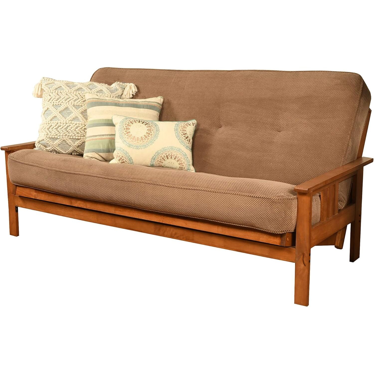 Homestock African Artifacts Full Size Futon Frame Set with Mattress, Easily Converts to Bed, Versatile Design Futon Frame for All Spaces, 33"H x 79"L x 37"D-Color:Linen Charcoal,Size:Barbados