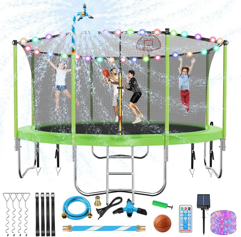Trampoline With Enclosure Net And Adjustable Basketball Hoop - 8ft, 10ft, 12ft, 14ft, 15ft, 16ft
