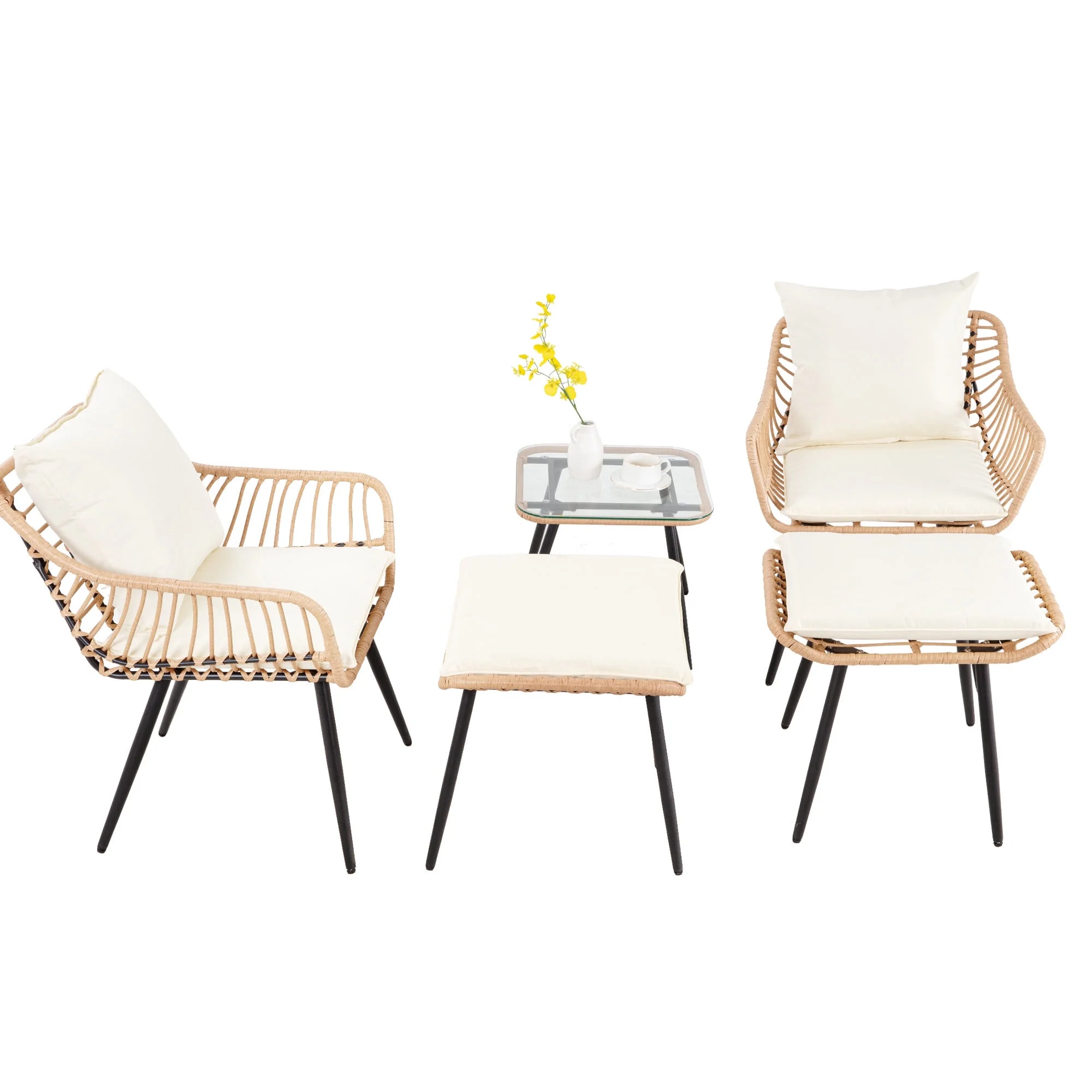 Ainfox 7 Pcs Outdoor Patio Furniture Sofa Set, Grey Rattan Grey Cushion