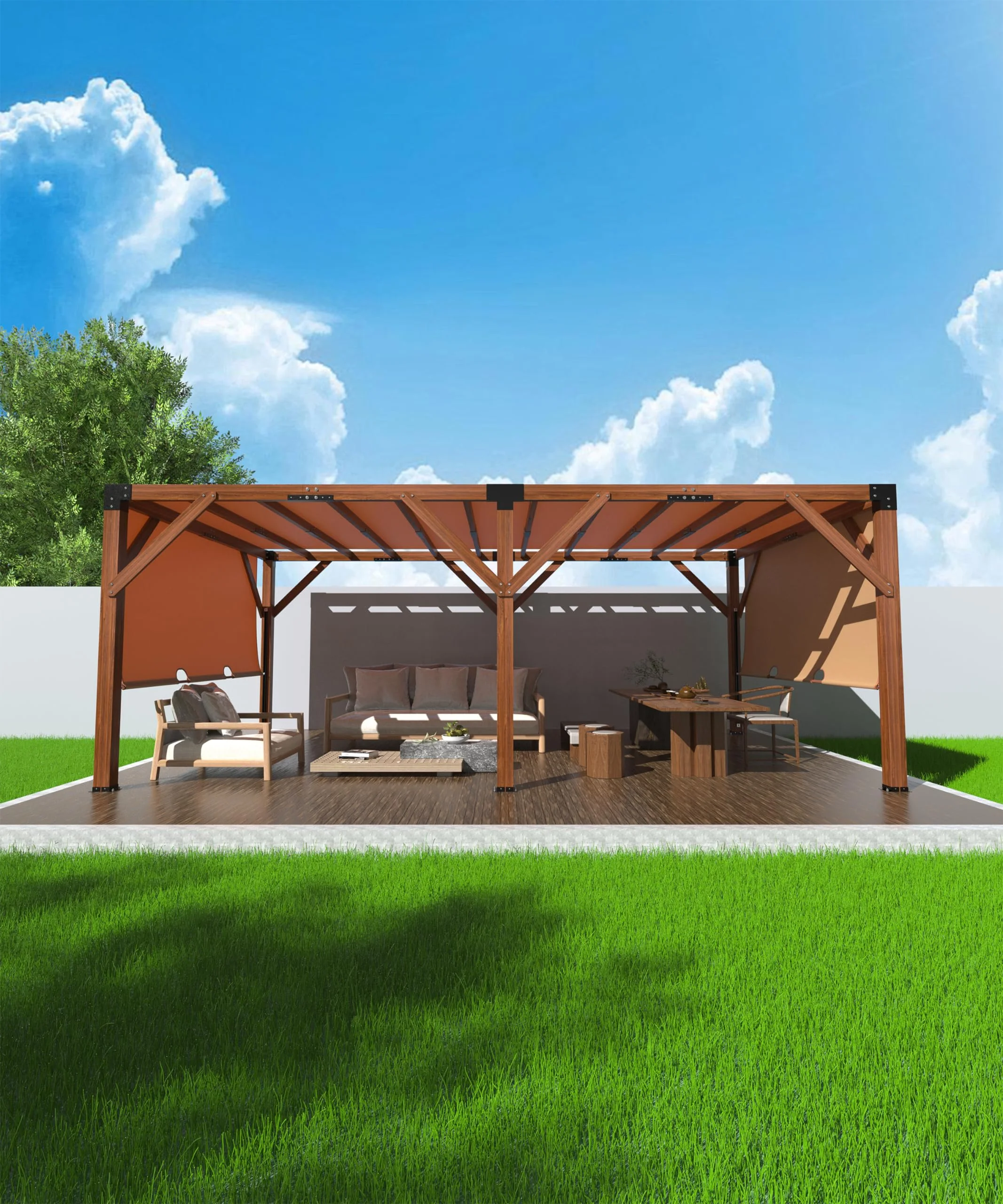 Garvee 10 x 10 feet Wood Pergola, Retractable Shade Canopy, Oak Color