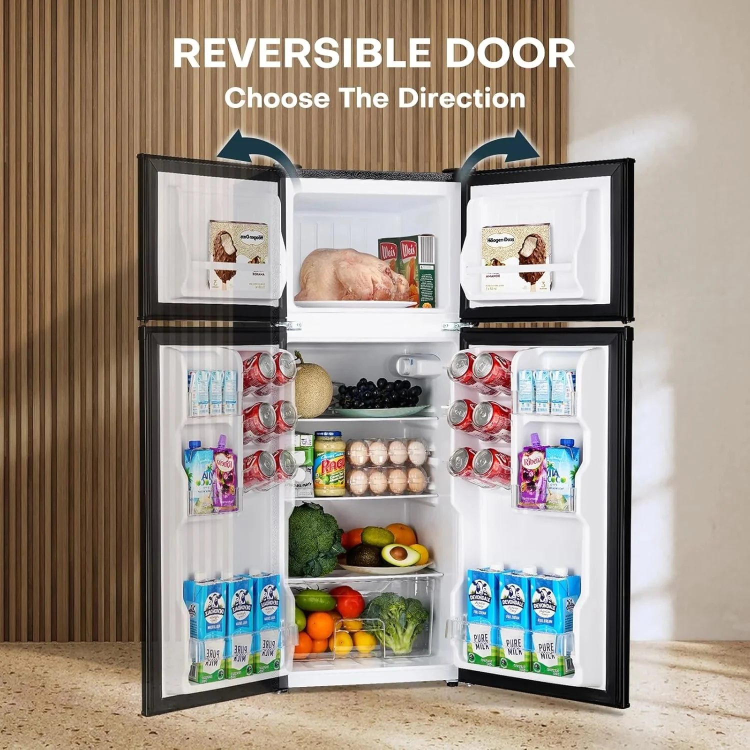 Upstreman 4.0 Cu.Ft Mini Fridge with Freezer – Double Door Compact Refrigerator for Dorm, Office, Bedroom – Adjustable Thermostat, Black (BR401)