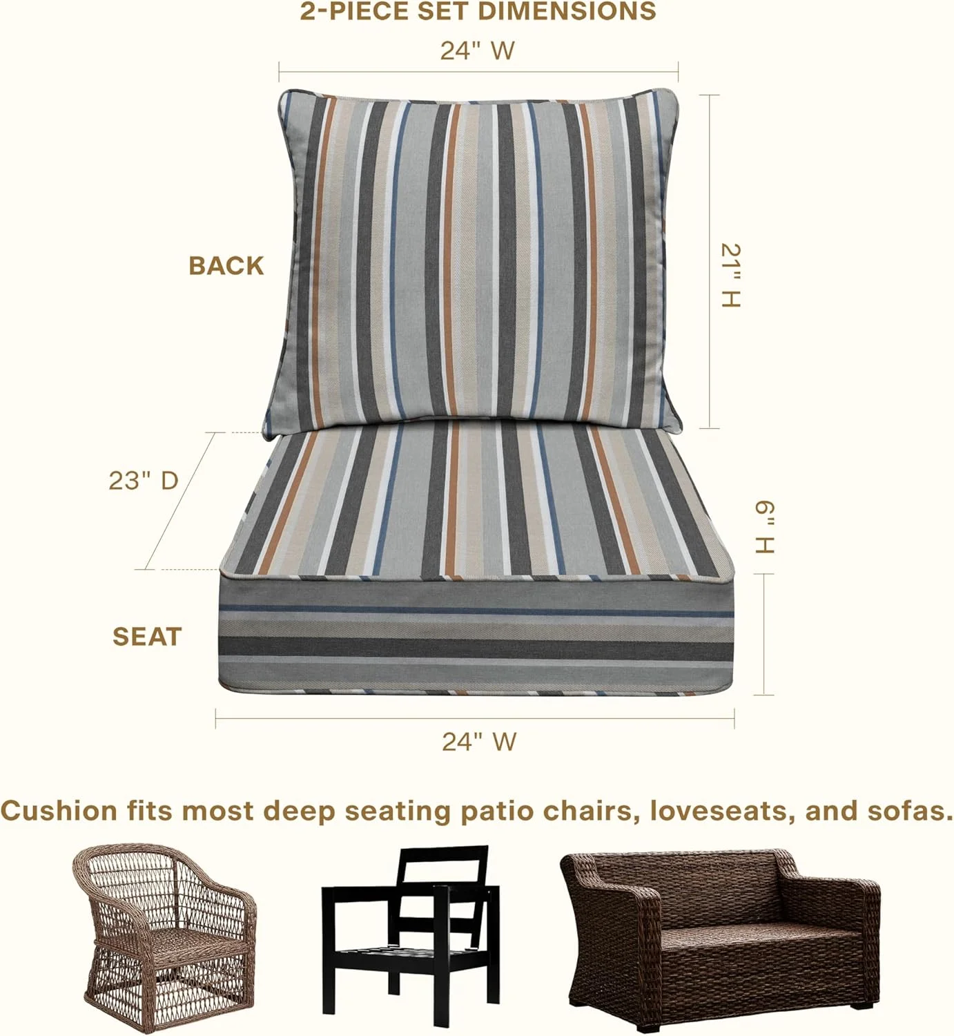 AWFHHT Outdoor Deep Seat, 24" W x 23" D, Zaire Outdoor Chair Cushion
