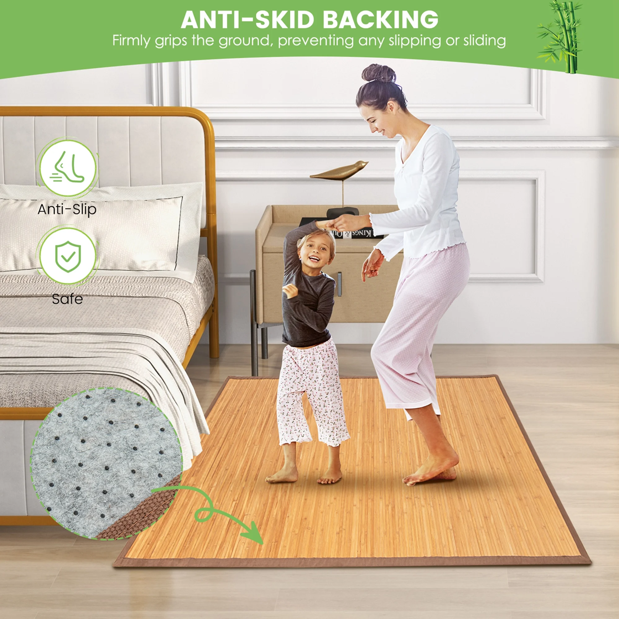 Costway 5' X 8' Bamboo Area Rug Floor Carpet Natural Bamboo Wood Indoor