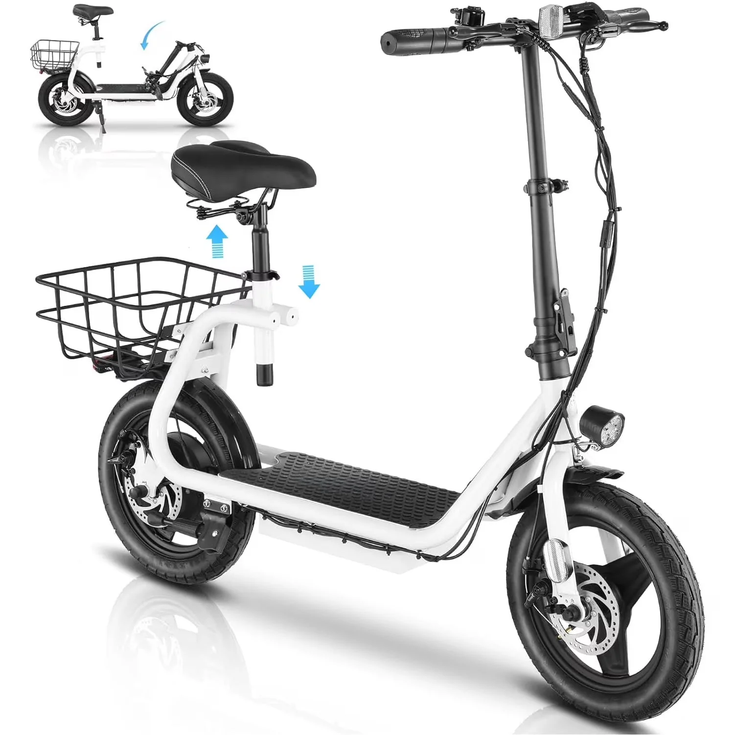 SANOPY Electric Scooter With Seat for Adults, 350W, 15 Miles, 20 Mph, 36V 5.2Ah, 14 inch Tire – Black
